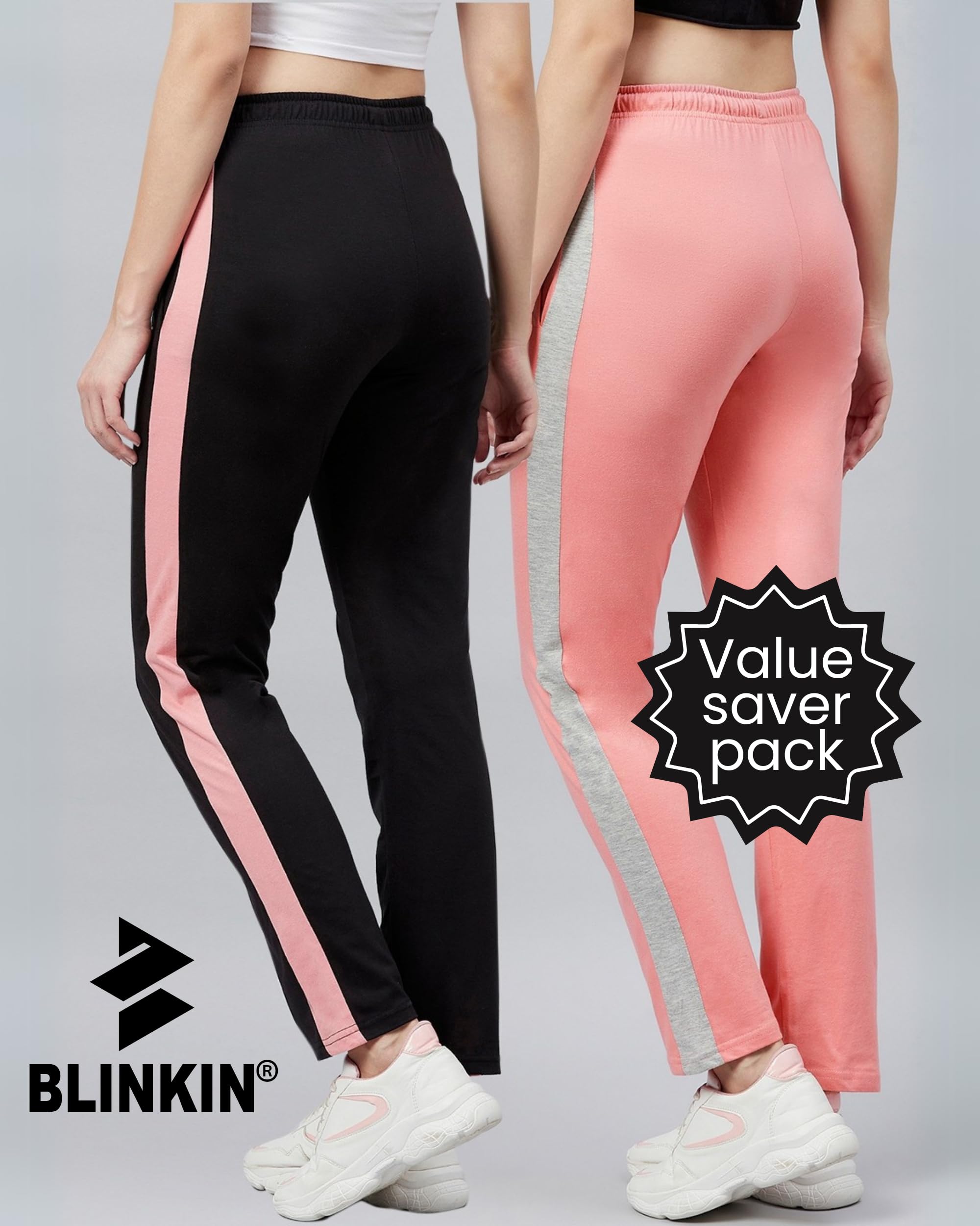 BLINKIN Women Mid Rise Cotton Pajamas Combo, Pack of 2-The Ultimate Relaxed Fit Track Pants : Ideal Lower for Night Wear & Comfort Wear (combo-905,Black|Pink,Size_3XL) - Image 3 thumbnail