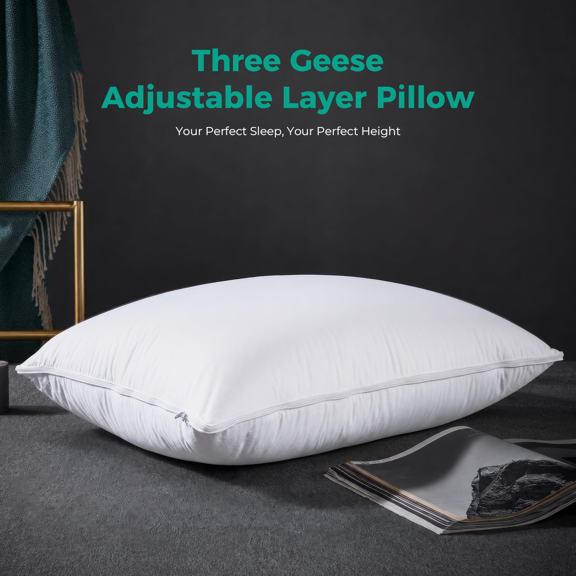 Best Down Pillows for Side Sleepers: 2026 Picks 2 Three Geese Adjustable Layer Goose Feather Pillow,Assembled Bed Pillow, Soft Cot — product photo