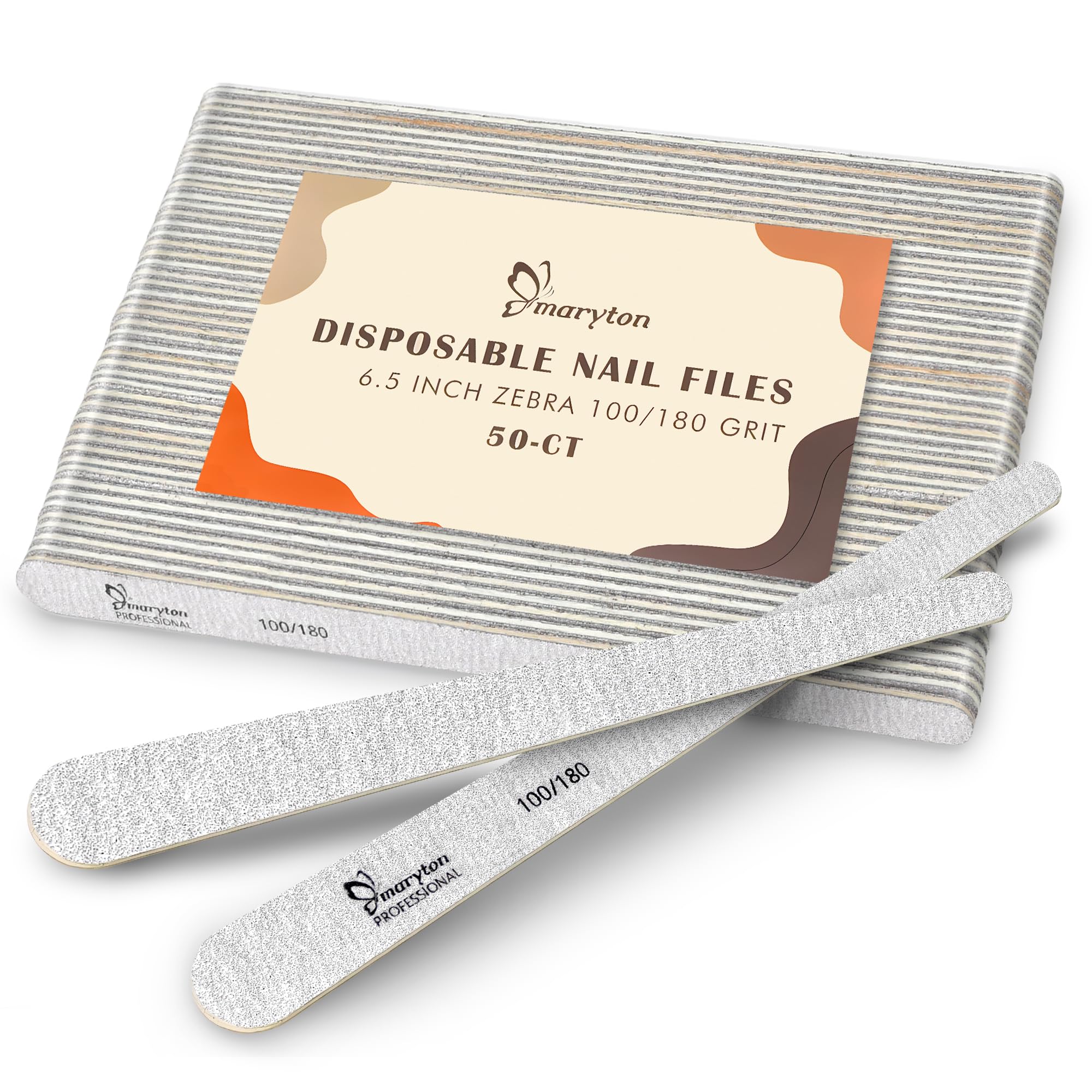 Maryton Disposable Professional Nail Files, 100/180 Grit, 50PCS