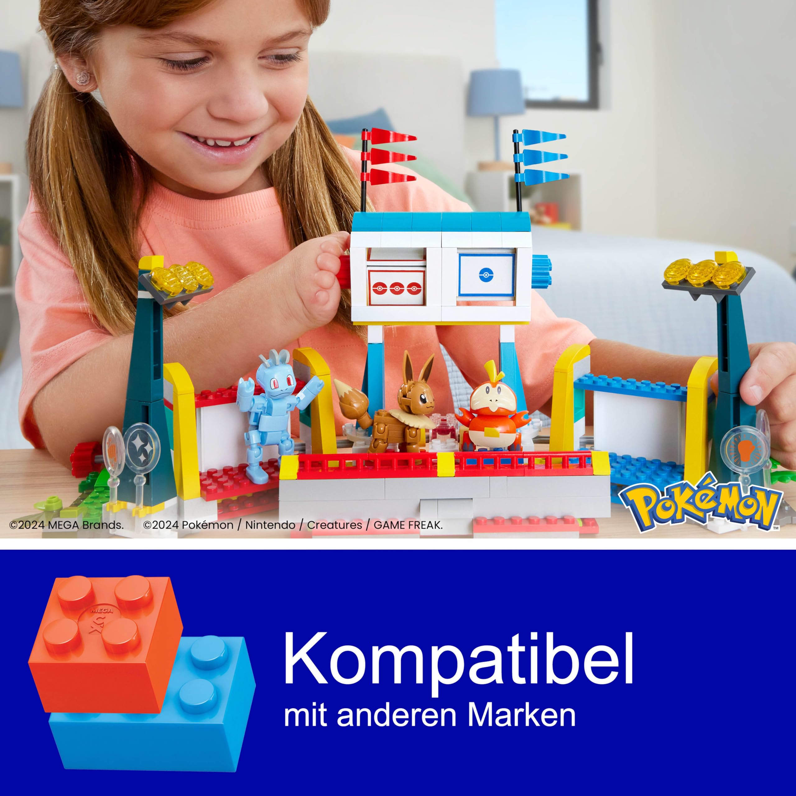 MEGA Pokémon Actionfigur-Bauspielzeug, Trainingsarena mit 1101 Teilen, Kampfspiel und 5 bewegliche Figuren für Kinder, HWR82