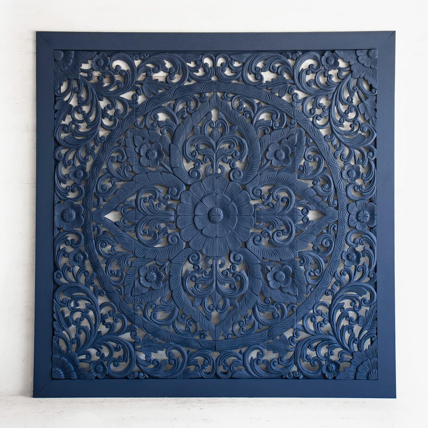 Texas Indigo King Size Headboard, Teak Wood Wall Panelling, Hand Painted Deep Navy Blue, Coastal Home Furniture, 80 inches