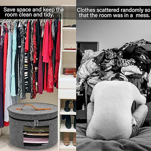 Miniatura 4 de HAIBEIR Caja de almacenamiento para ropa de material de fieltro, suave y cómodo, organizador de sombreros plegable redondo de viaje con tapa para