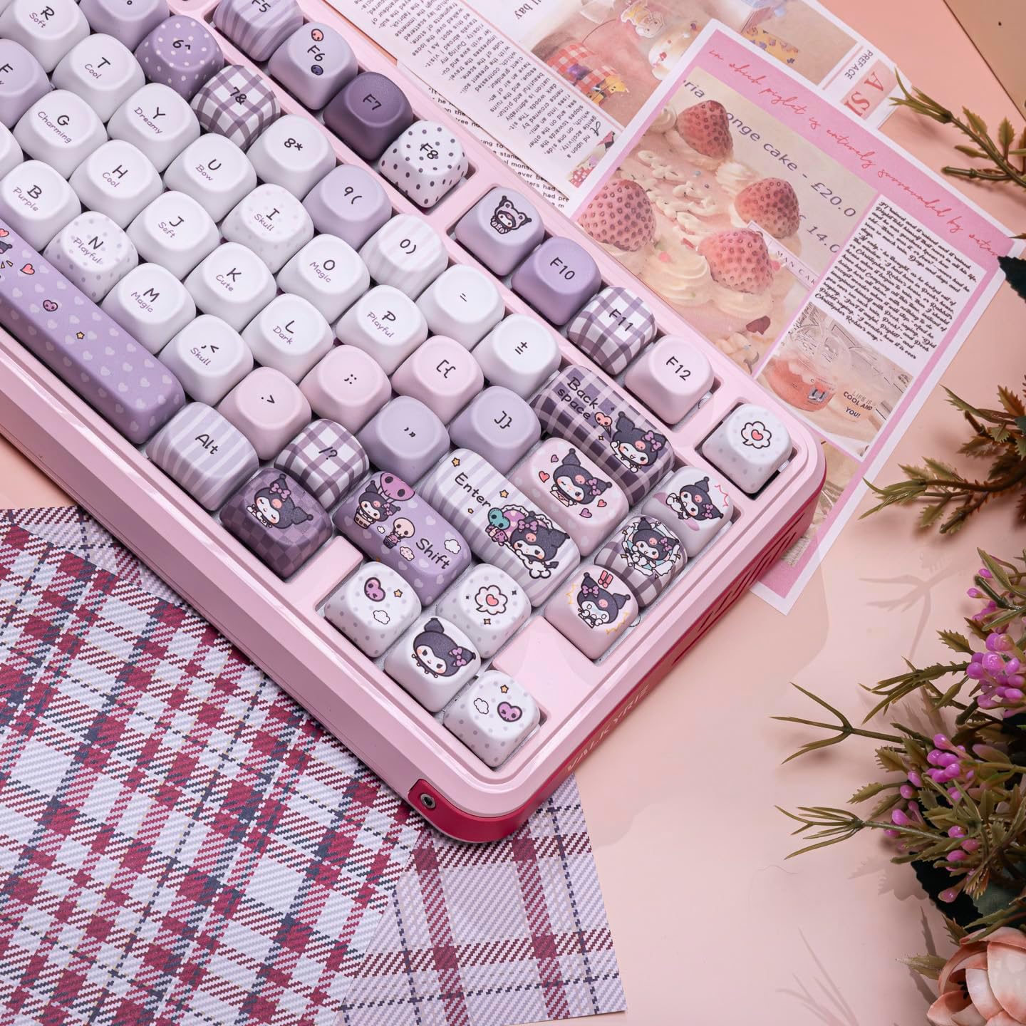 132-Key PBT Purple Cat Anime Theme Keycaps