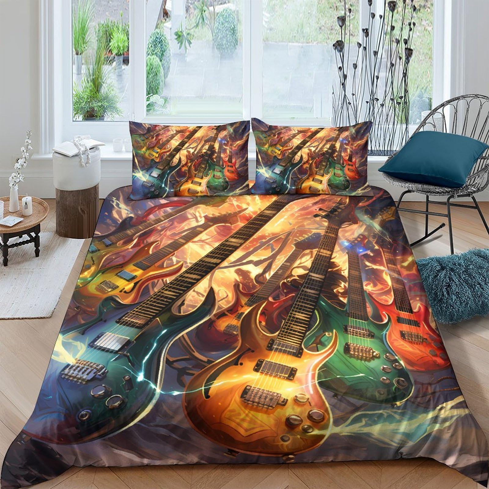 3D Printed Guitar Quilt Cover, Microfiber Bedding Cover Hidden Zipper for