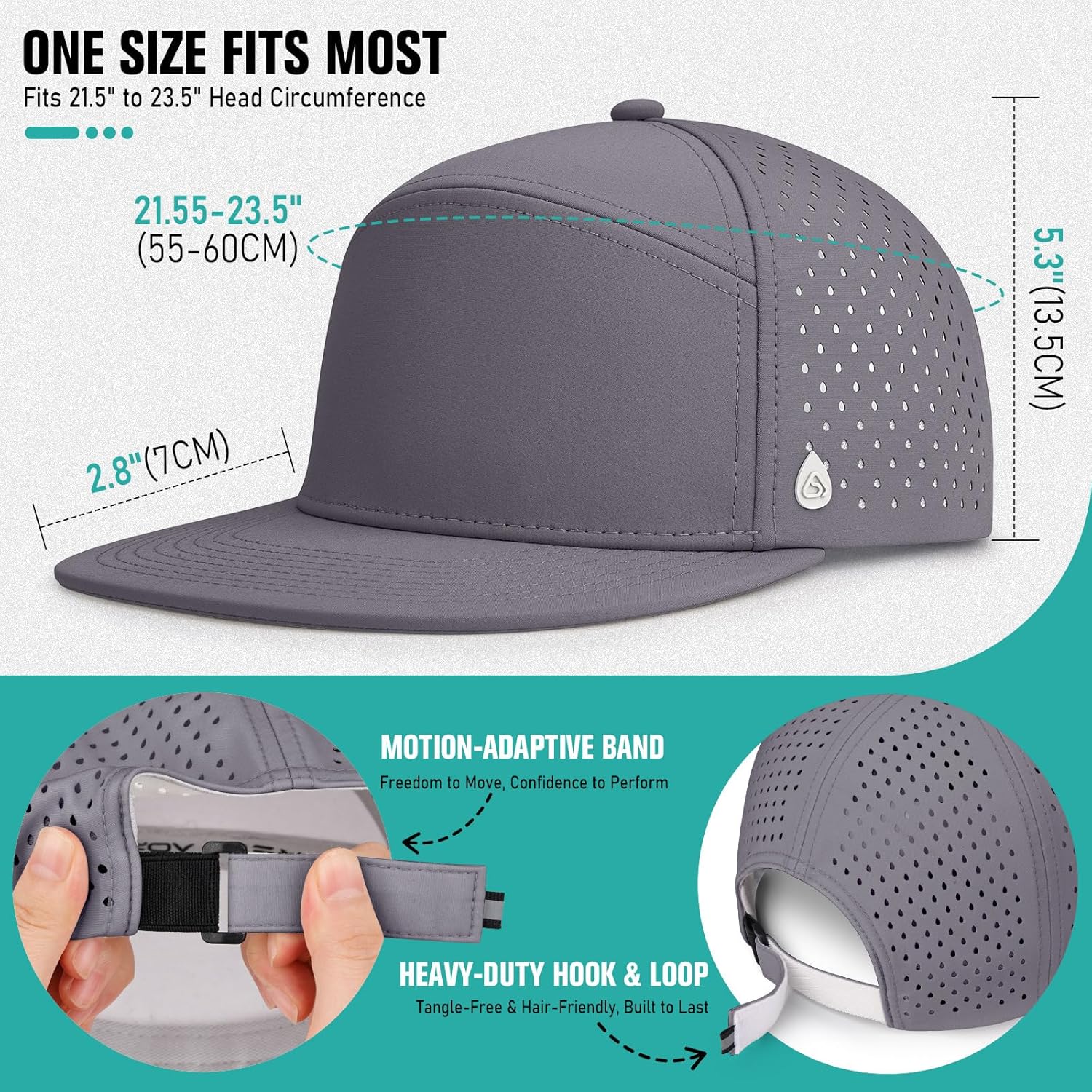 AOPREL Flat Brim Baseball Cap for Men Adjustable Water-Resistant Performance Hat with Breathable Laser Perforated