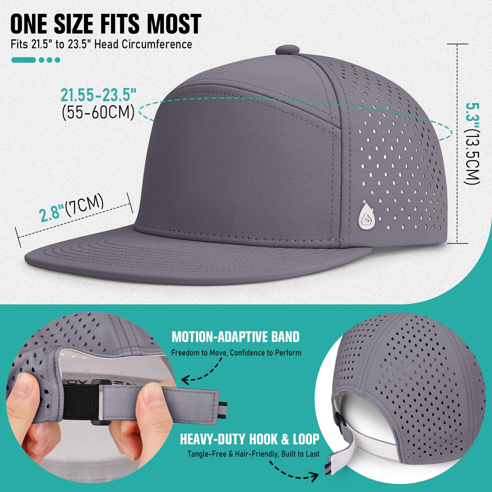 AOPREL Gorra de béisbol de ala plana ajustable para hombre, gorra de malla de camionero, gorra de rendimiento para hip hop, deporte, entrenamiento, gris oscuro