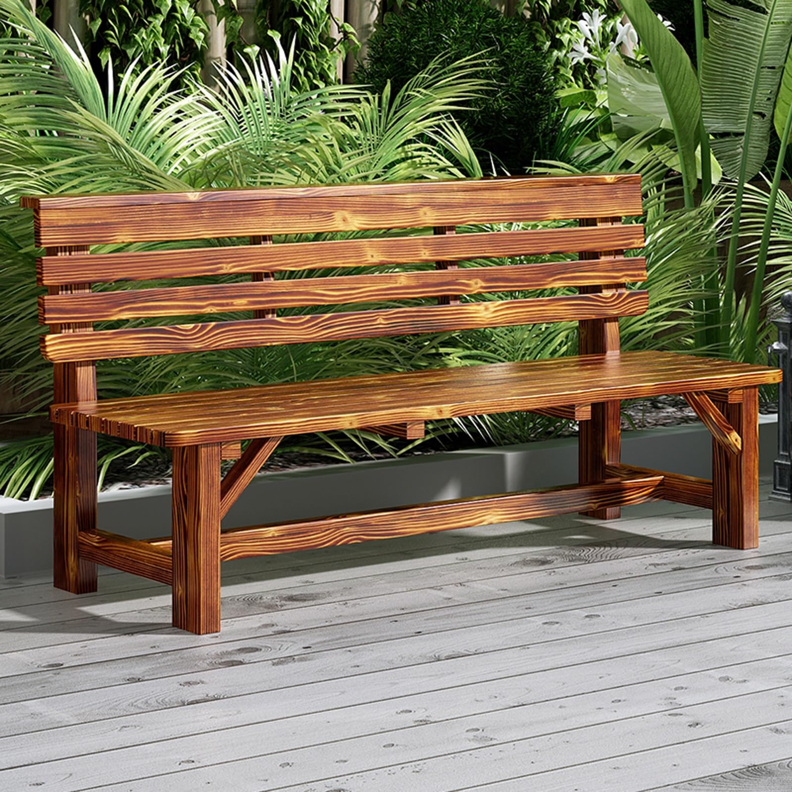 Panche da Giardino, Panchina da Giardino con Schienale per 2-4 Adulti, Carico Massimo 300 kg, Panca Legno Esterno per Cortile, Terrazza, Prato, Parco(Brown,180cm/71in)