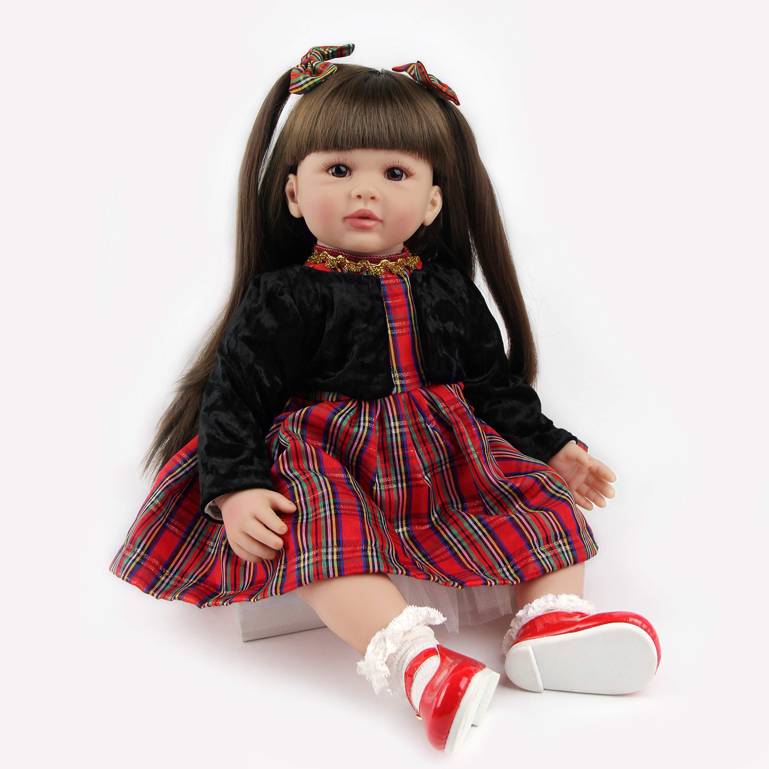 ZIYIUI Reborn Kleinkind-Puppen 60 cm weiches Silikon-Vinyl realistische Reborn Puppen Mädchen mit langem Haar echte Babypuppen, die echt aussehen Neugeborene