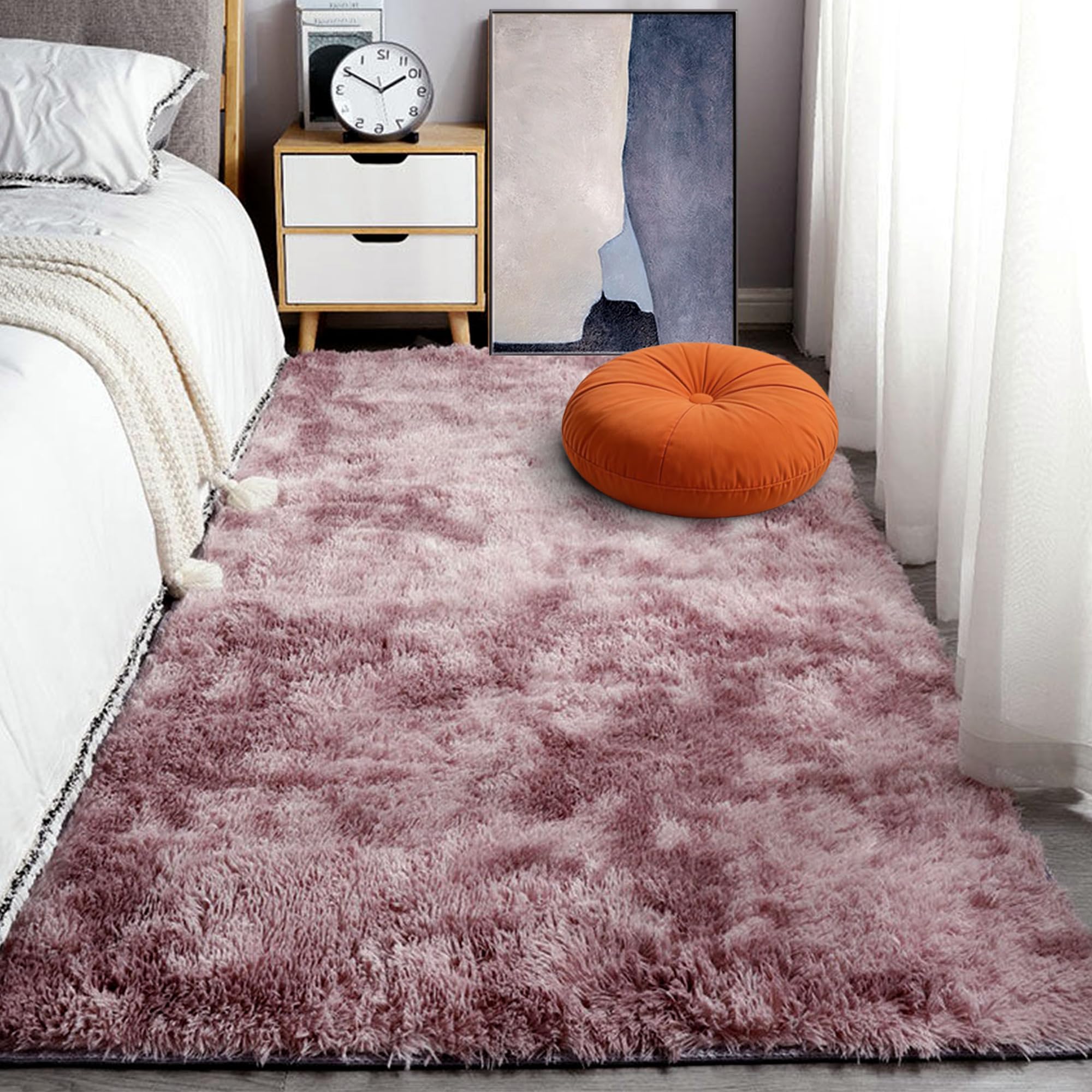 Tapis chambre moderne design uni brillant rose pourpre de luxe
