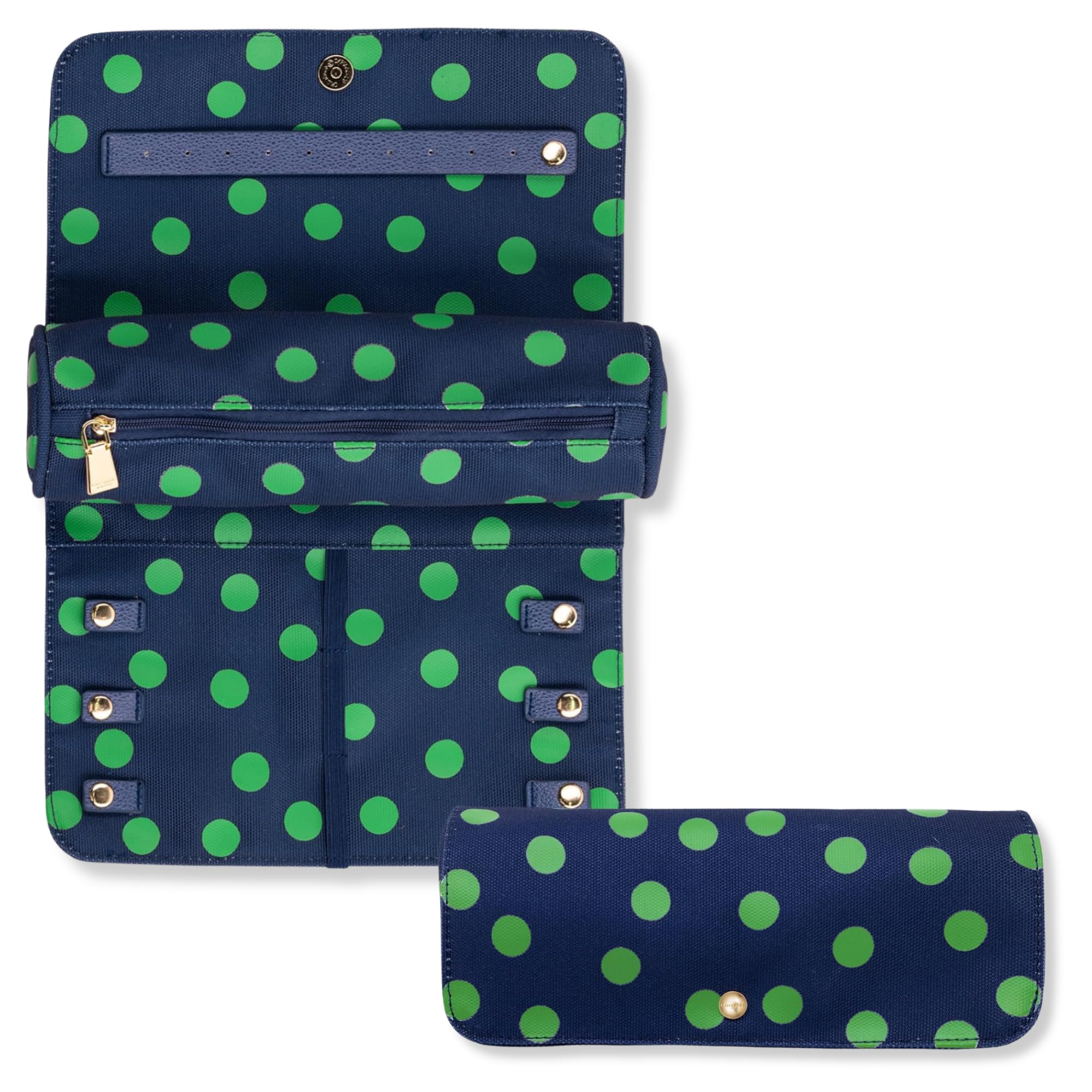 Kate Spade New York Travel Jewelry Case Organizer - Fabric Box for Women, Cute Organizer Holds Necklaces, Rings, Bracelets - Small Jewelry Roll (Sonnet Dot)