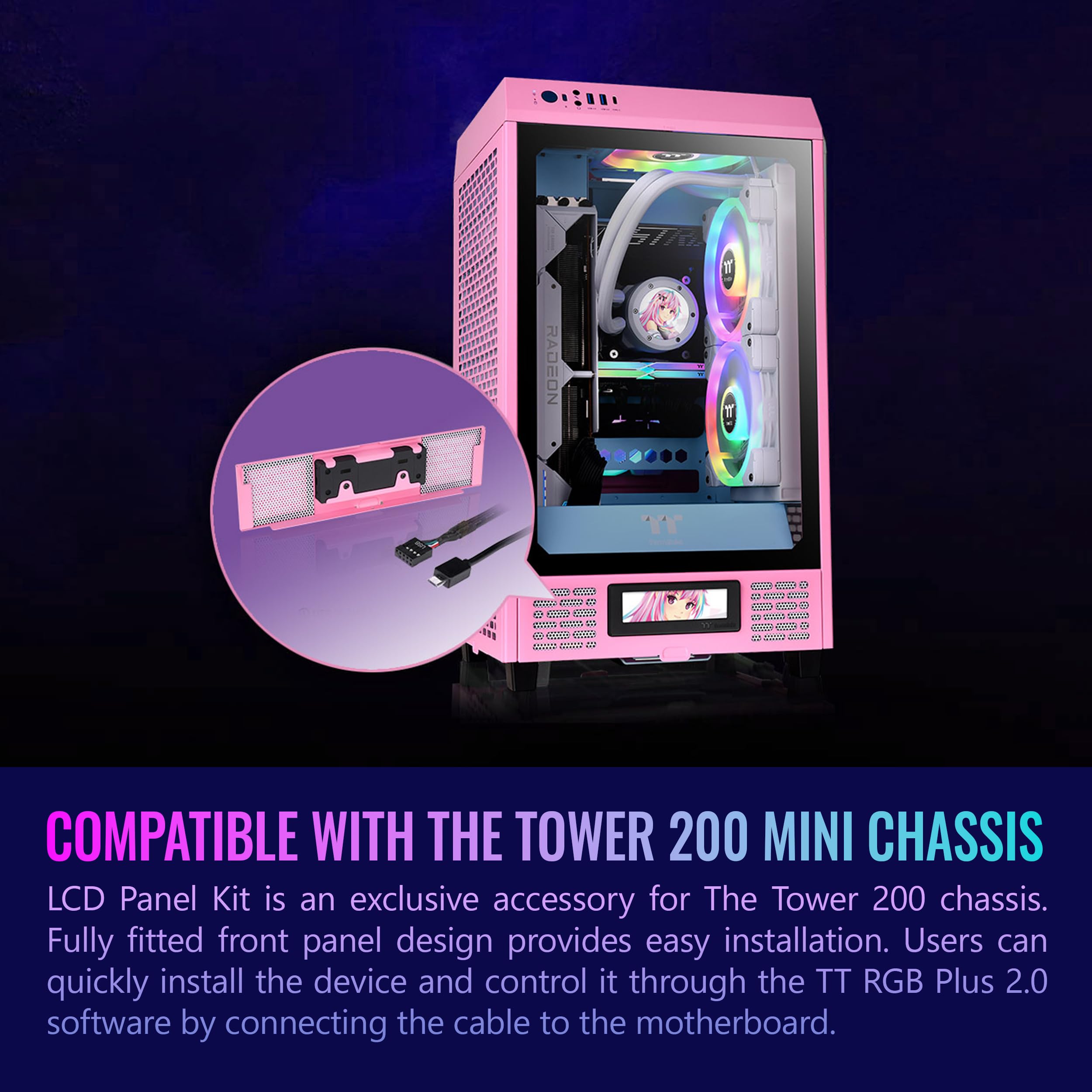 Thermaltake Tower 200 Series - Kit de Panel LCD Rosa Burbuja, Pantalla LCD de 3.9 Pulgadas, Compatible con el Software TT RGB Plus 2.0, AC-067-OOANAN-A1