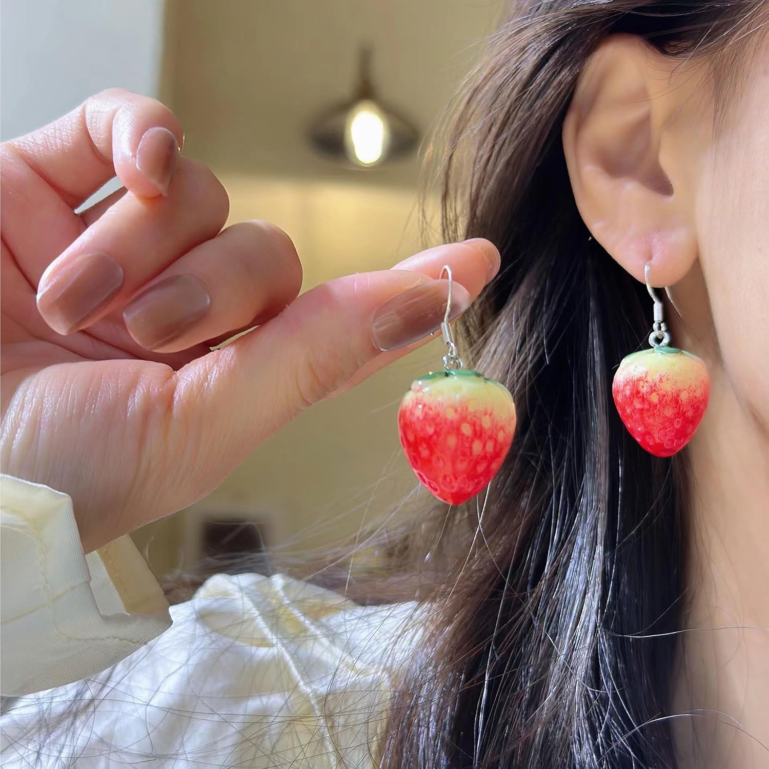 Red Strawberry Earrings for Women Cute Dangle Fruit Drop Earring Simulated 3D Acrylic Strawberry Jewelry Accessories Themed Items Stuff Dress Woman - Image 2