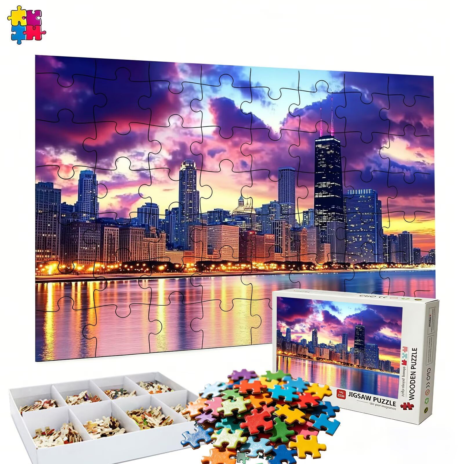 Puzzle 3000 elementów, architektura miasta, drewniane puzzle dla dorosłych, z pudełkiem na prezent, Impossible gra zręcznościowa dla całej rodziny, precyzyjne dopasowanie i intensywne kolory, puzzle