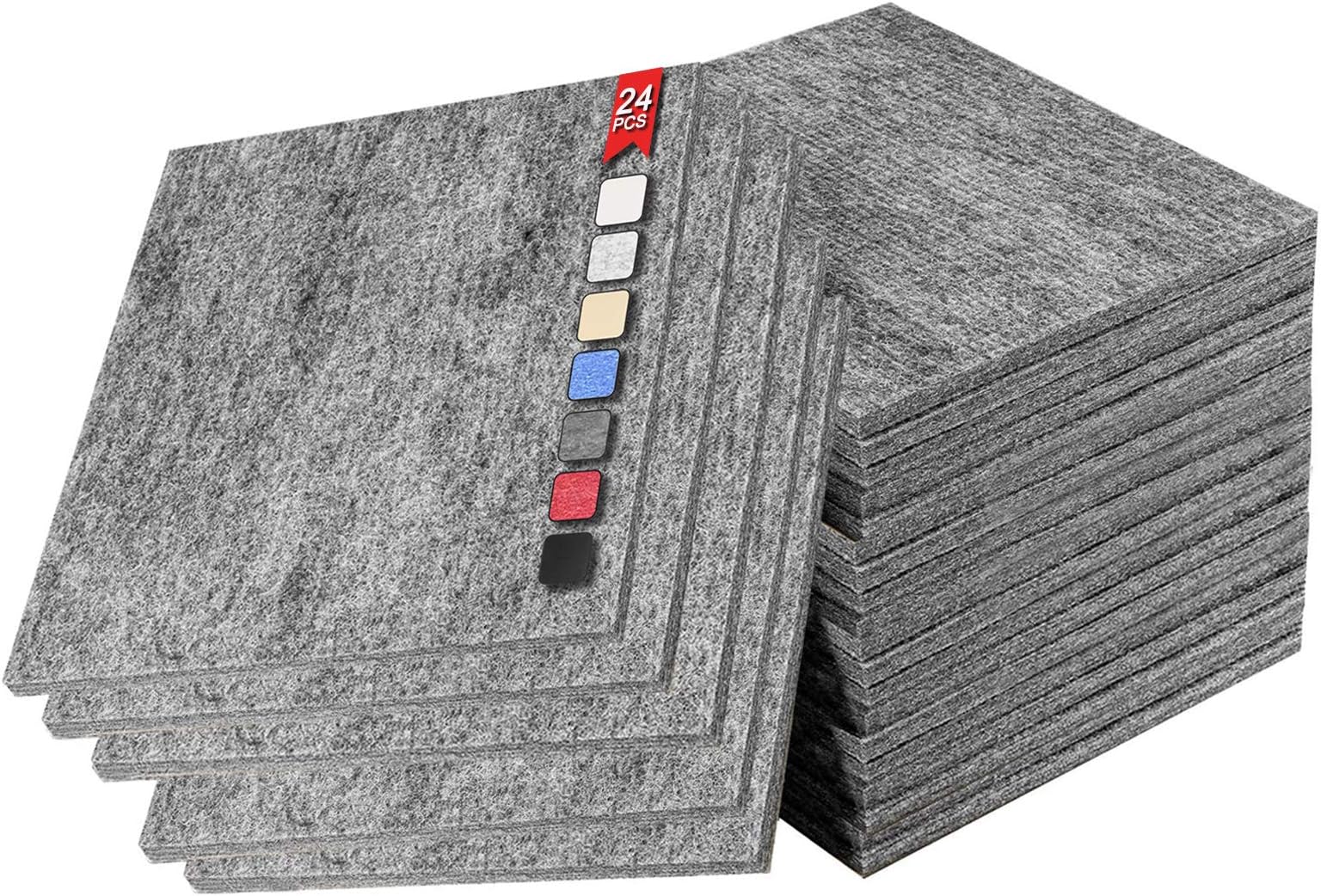 JBER Decorative Acoustic Panels,Sound Proof Padding Wall Panels,Studio Wedge Tiles, Good for Soundproofing and Acoustic Treatment,12"x12"x0.4" (24 Pack, Dark Gray)