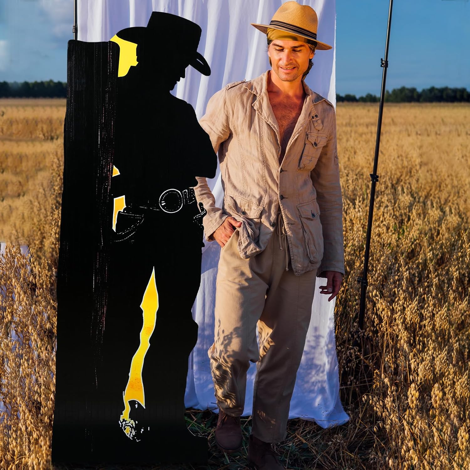 Jetec 5.7 ft Cowboy Cardboard Cutout Stand up Life Size Western Cowboy Theme Party Decorations Backdrop Photo Prop Stand up Cardboard Cutout for Wild West Theme Birthday Retro Parties Supplies