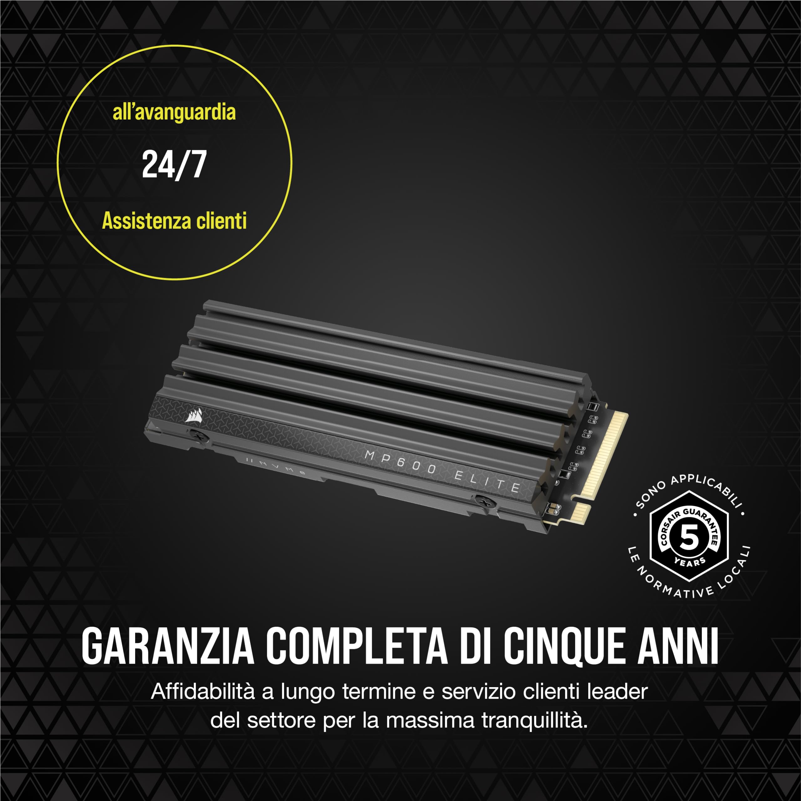 CORSAIR MP600 ELITE 4TB M.2 PCIe Gen4 x4 NVMe SSD con Dissipatore Incluso – M.2 2280 – Fino a 7.000 MB/sec in Lettura Sequenziale – NAND 3D TLC ad Alta Densità – Nero