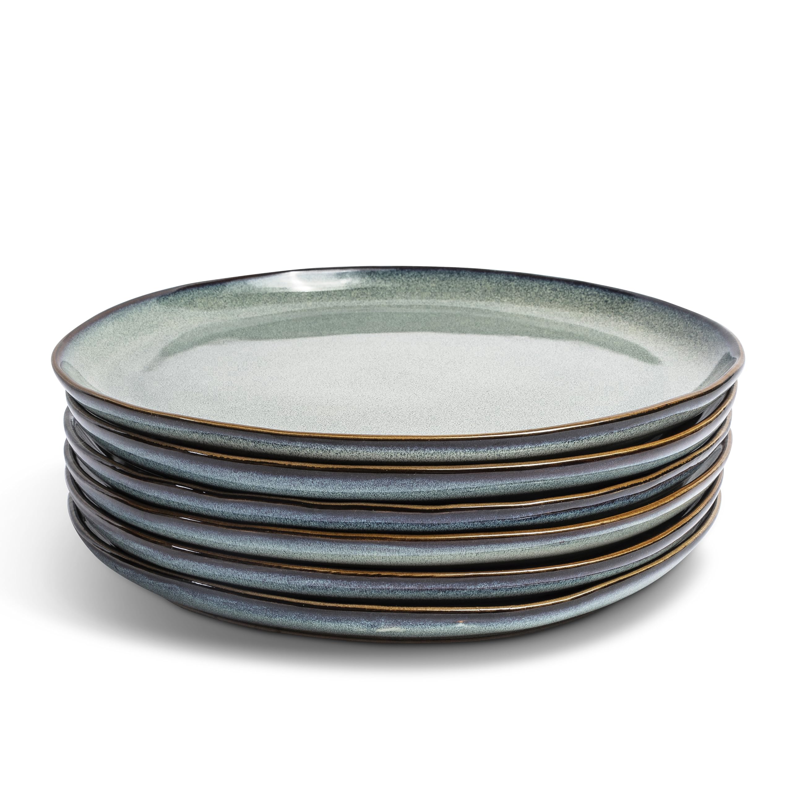 VIDI D’assiettes de Dîner Set en Vert Sauge | Service de Vaisselle 6 Pièces au Design Asymétrique | Ø26,5 cm en Grès | Compatible Four, Micro-ondes et Lave-vaisselle | Vaisselle Pour 6 Personnes