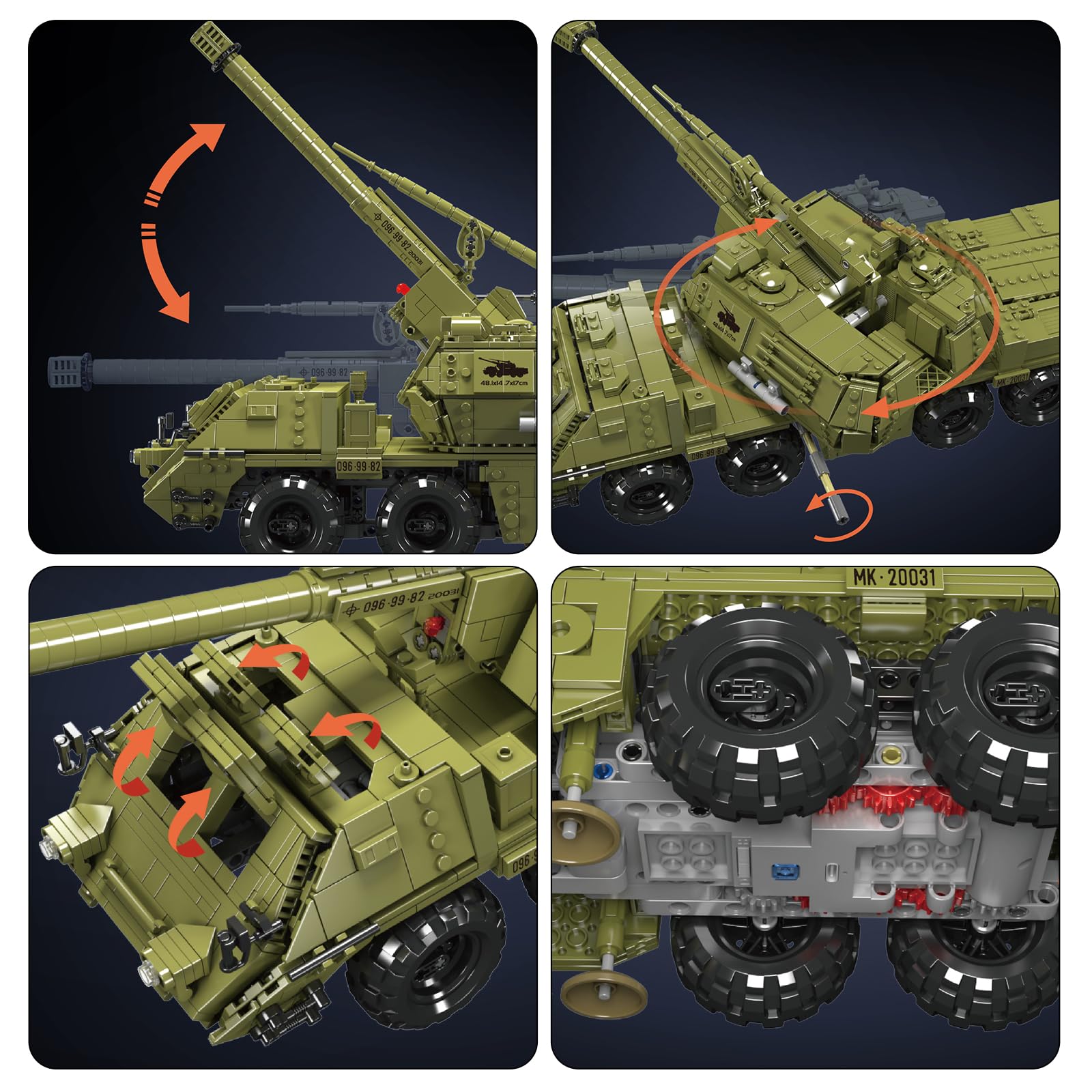 Mould King 20031 MOC Technology Tank Building Blocks Kit, DANA automotore Gun Tank Blocks giocattolo, catena blindata auto trasportatore serbatoio morsetto blocchi set con telecomando e controllo app