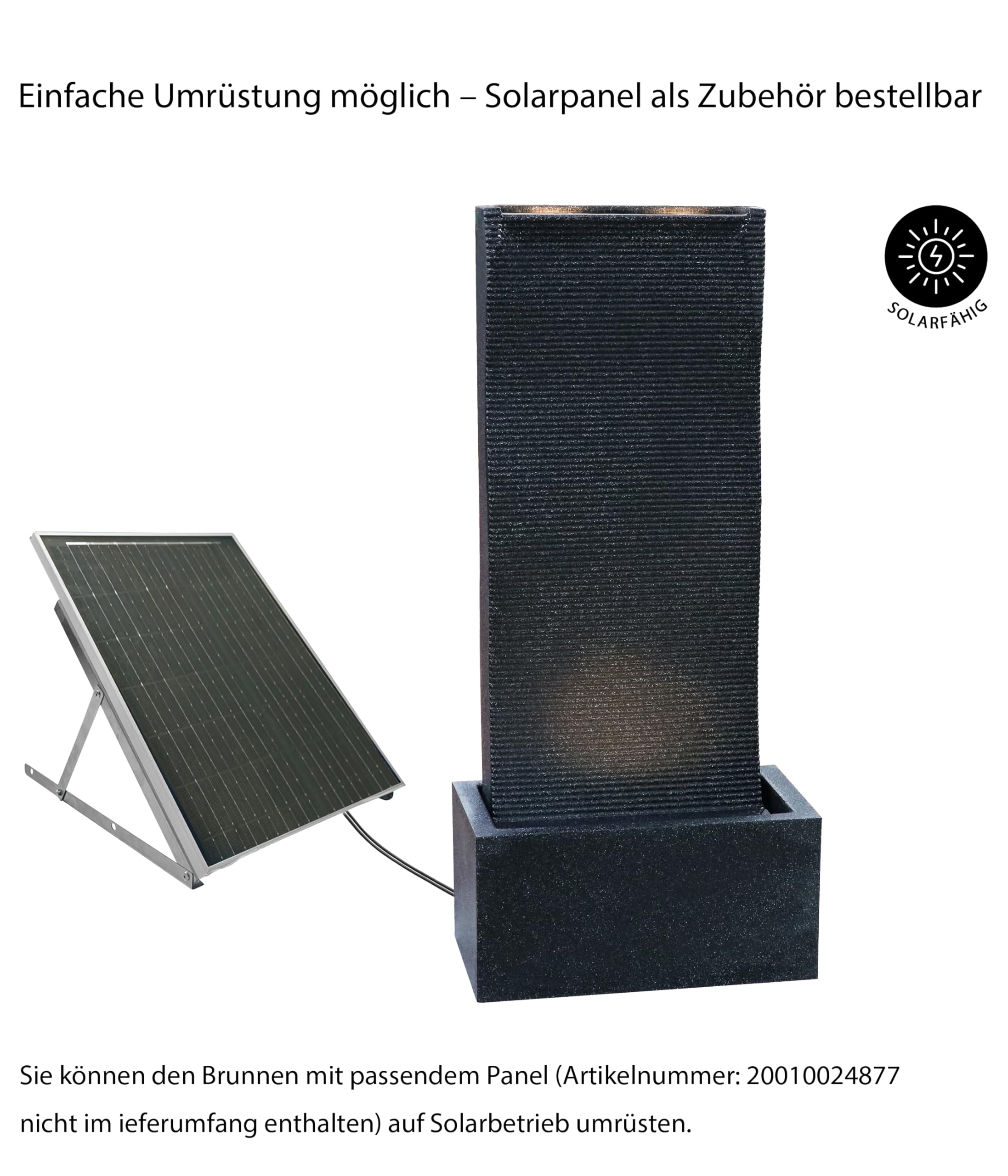 Dehner Gartenbrunnen Altero, schwarz, 49 x 107 x 26.5 cm | mit LED Beleuchtung, frostbeständig, solarfähiger Brunnen für Außen, Polyethylen