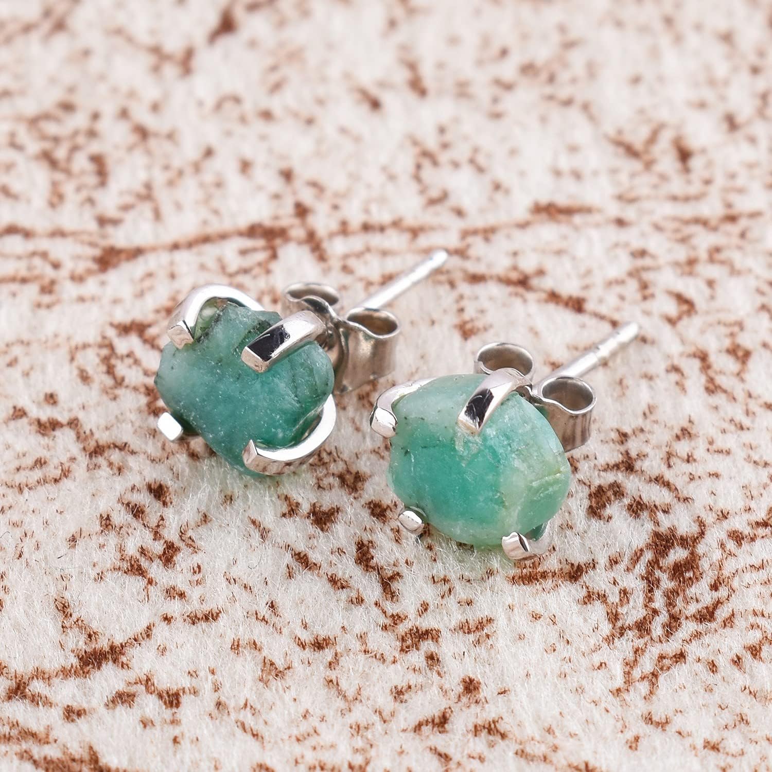 925 Sterling Silver Raw Gemstone Stud Earrings for Women & Girls | Handmade Minimalist Birthstone Earrings | Hypoallergenic Everyday Jewelry | Gift for Her, Birthday, Anniversary, Christmas - Image 4