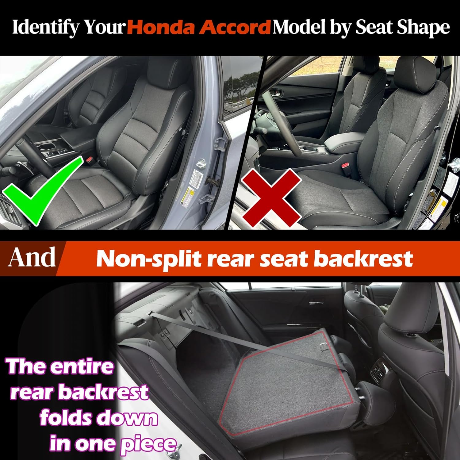 HKZ Custom Fit Accord Car Seat Covers for Honda Accord 2018 2019 2020 2021 2022 LX (Rear Row W/Solid Folding Backrest) - 5-Seats Full Set, Leather (Burgundy)