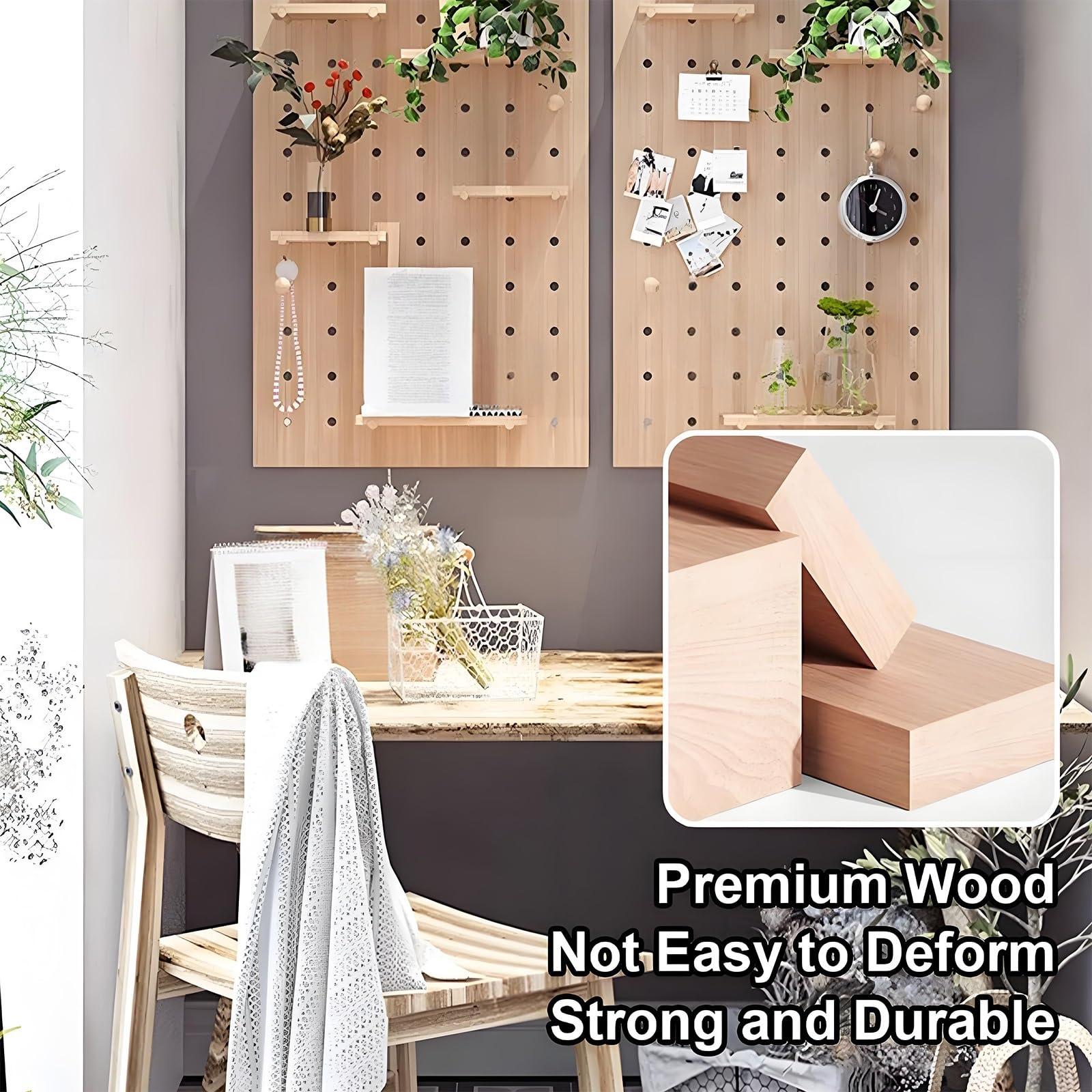 Stecktafel aus Holz, Wandmontage, Werkzeugwand für Arbeitsplatz, Geschäft, Familie, Büro, Schlafzimmer, Stabile Tragfähigkeit(Black)