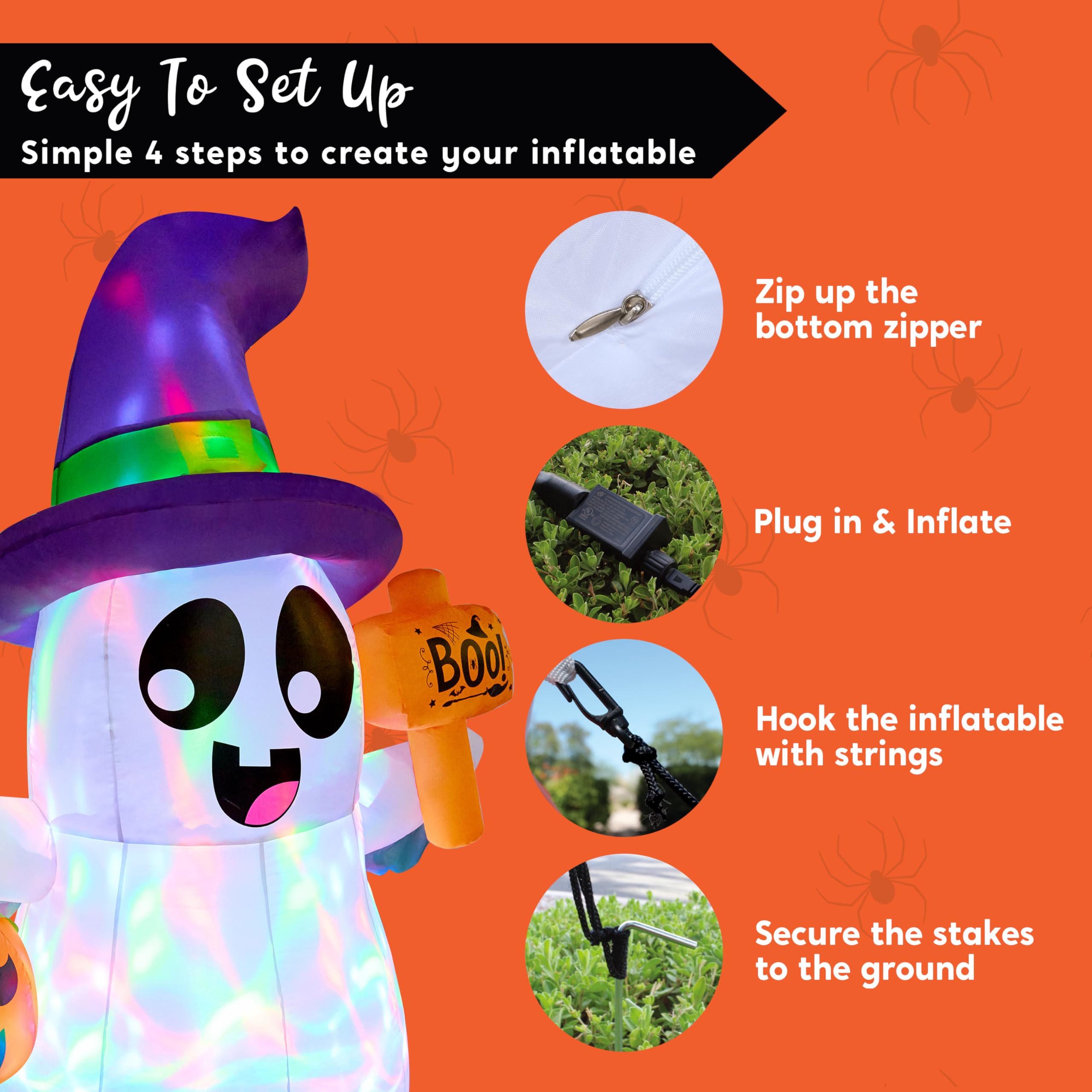 Joiedomi 5FT Tall Halloween Inflatable Ghost Outdoor Decorations, Cute Pink Ghost Blow Up Yard Decorations with Bowknot and LED Light for Halloween Decor, Garden Lawn Indoor Outdoor Party Decor: Cute Ghost