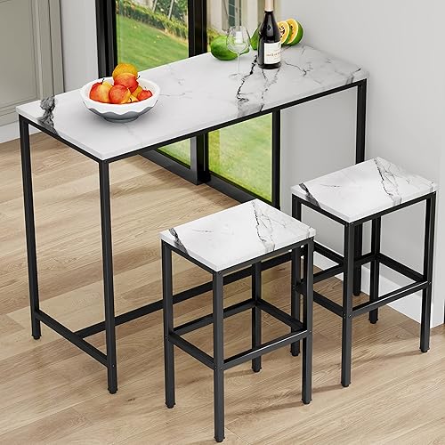 Miniatura 9 de Aklaus Juego de mesa de bar de 5 piezas para 4 mesas de bar modernas de altura de mostrador con taburetes de bar, juego de 4 mesas de pub y