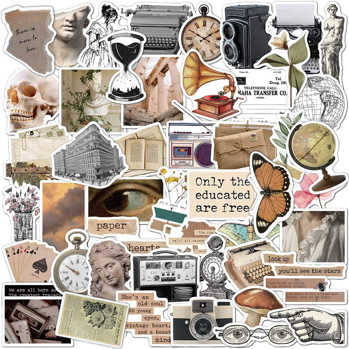 PRETTYSUNSHINE Vintage Sticker Set - 50 Stück Retro Aufkleber Für Laptop & Journal