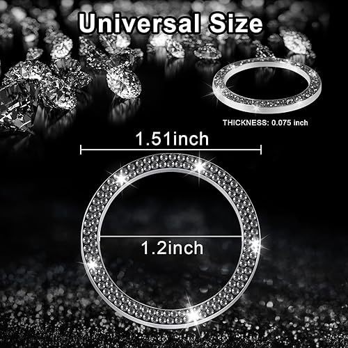 Vista 4 de LivTee 2 piezas de anillos de decoración de doble diamante de imitación de cristal para botón de encendido y apagado del motor del automóvil