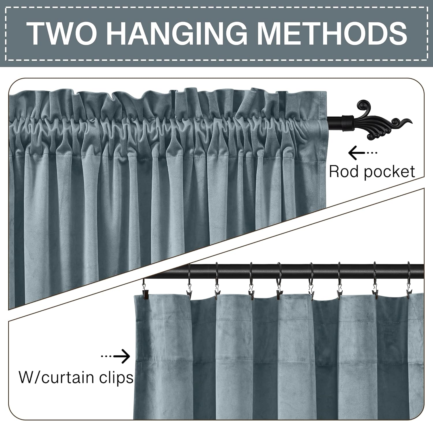 StangH Stone Blue Velvet Drapes 105 inches Elegant Room Darkening Drapes for Bedroom/Living Room, Heavy Soft Thermal Curtains Home Decor, W52 x L105, 2 Panels