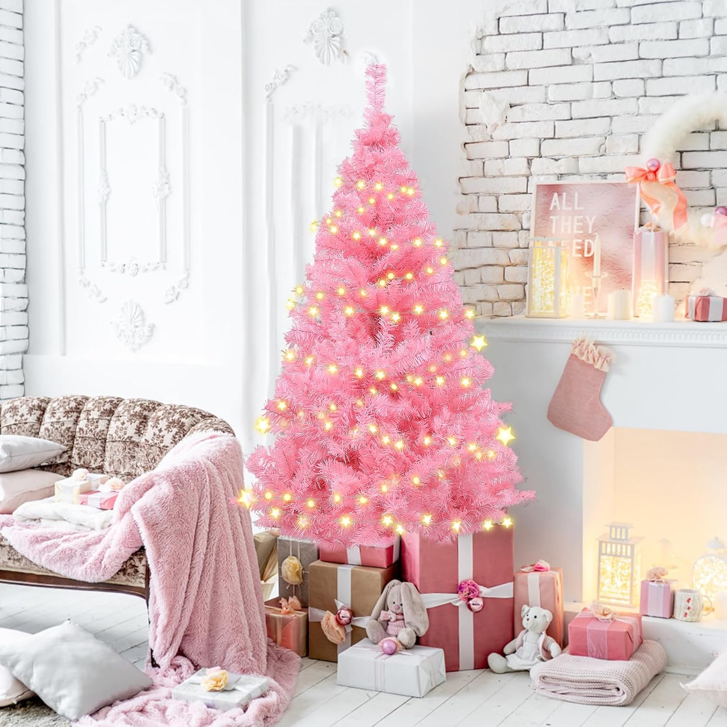 5ft Pink Christmas Tree for Home, Office, Party Decoration, Artificial Christmas Tree for Xmas Seasonal Holiday Decoration Indoor Outdoor (Pink-5ft)