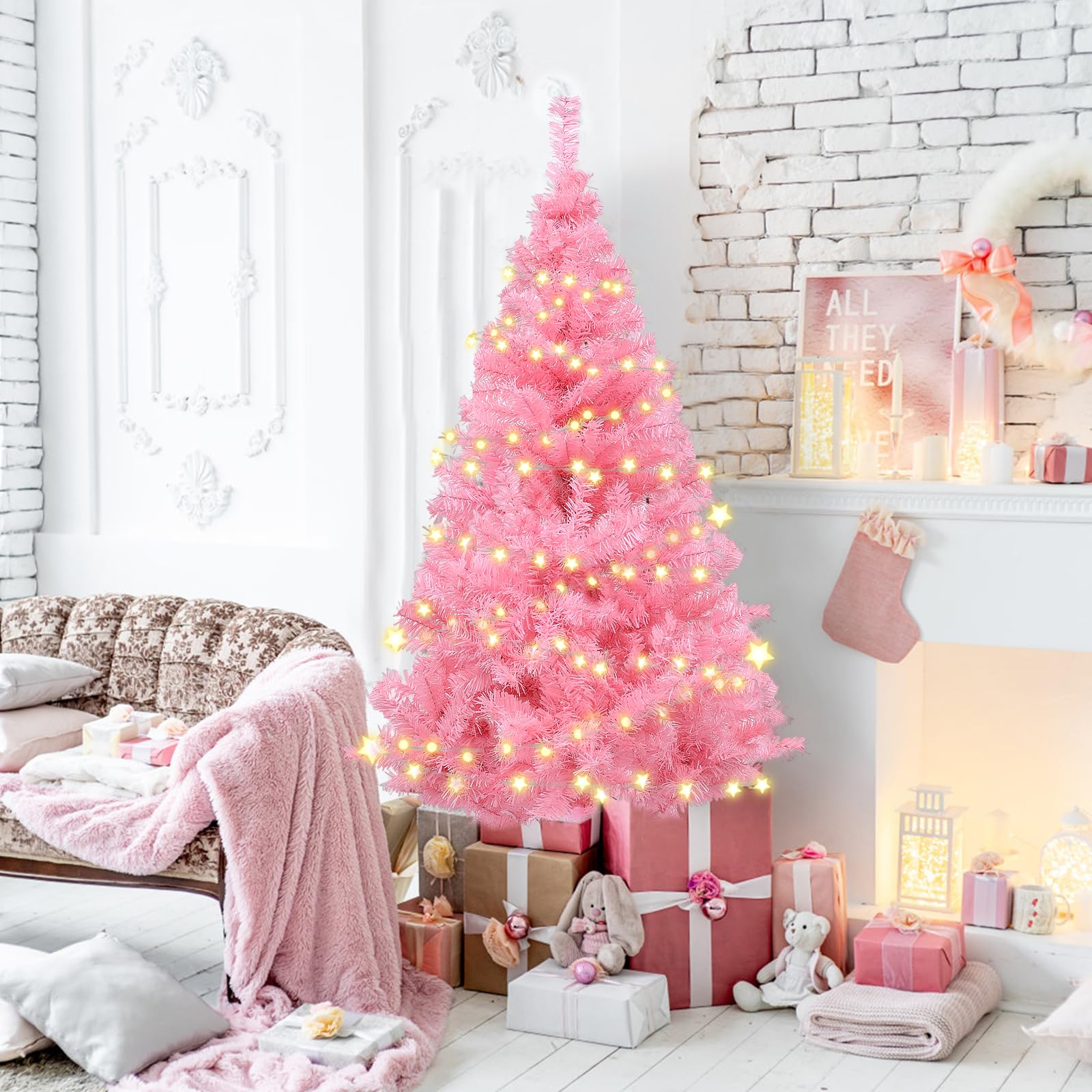 Adiwiid 5ft Pink Christmas Tree for Home, Office, Party Decoration, Artificial Christmas Tree for Xmas Seasonal Holiday Decoration Indoor Outdoor (Pink-5ft)
