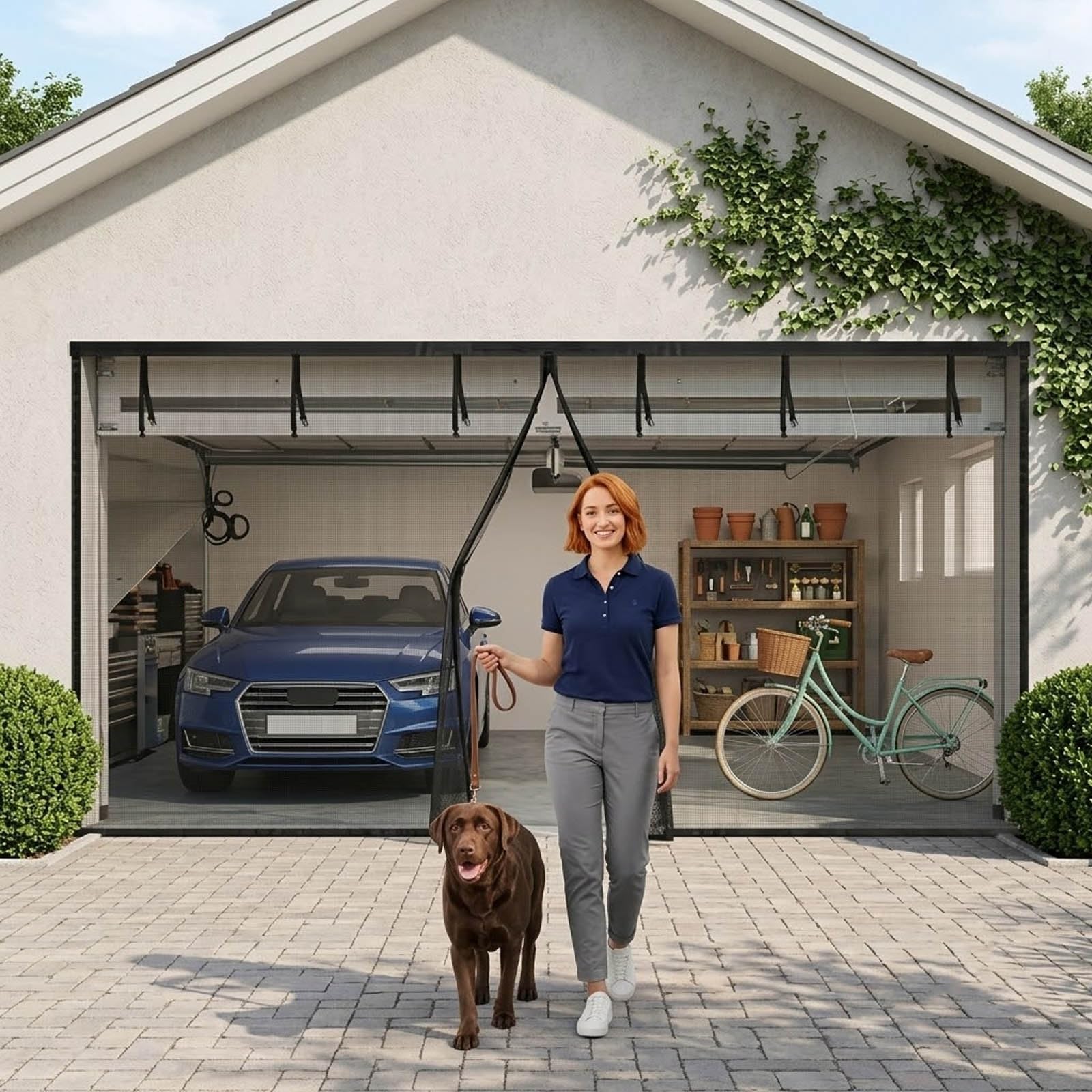 Voirda Black Garage Door Screen For 2 Car Garage 240X180cm-470X230cm, Heavy Duty Magnetic Fly Screen Door Mesh, Retractable Anti Mosquito Net With Weighted Bottom For Patio Cellar(,470X230cm(Wxh))