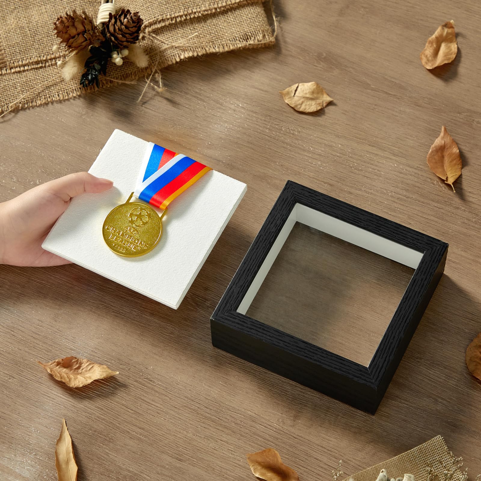 MGLIFEUL 5x5 Mini Shadow Box Frame with Shatterproof Clear Glass & Push Pin, Black, 12.7x12.7cm(5x5in) - Image 2