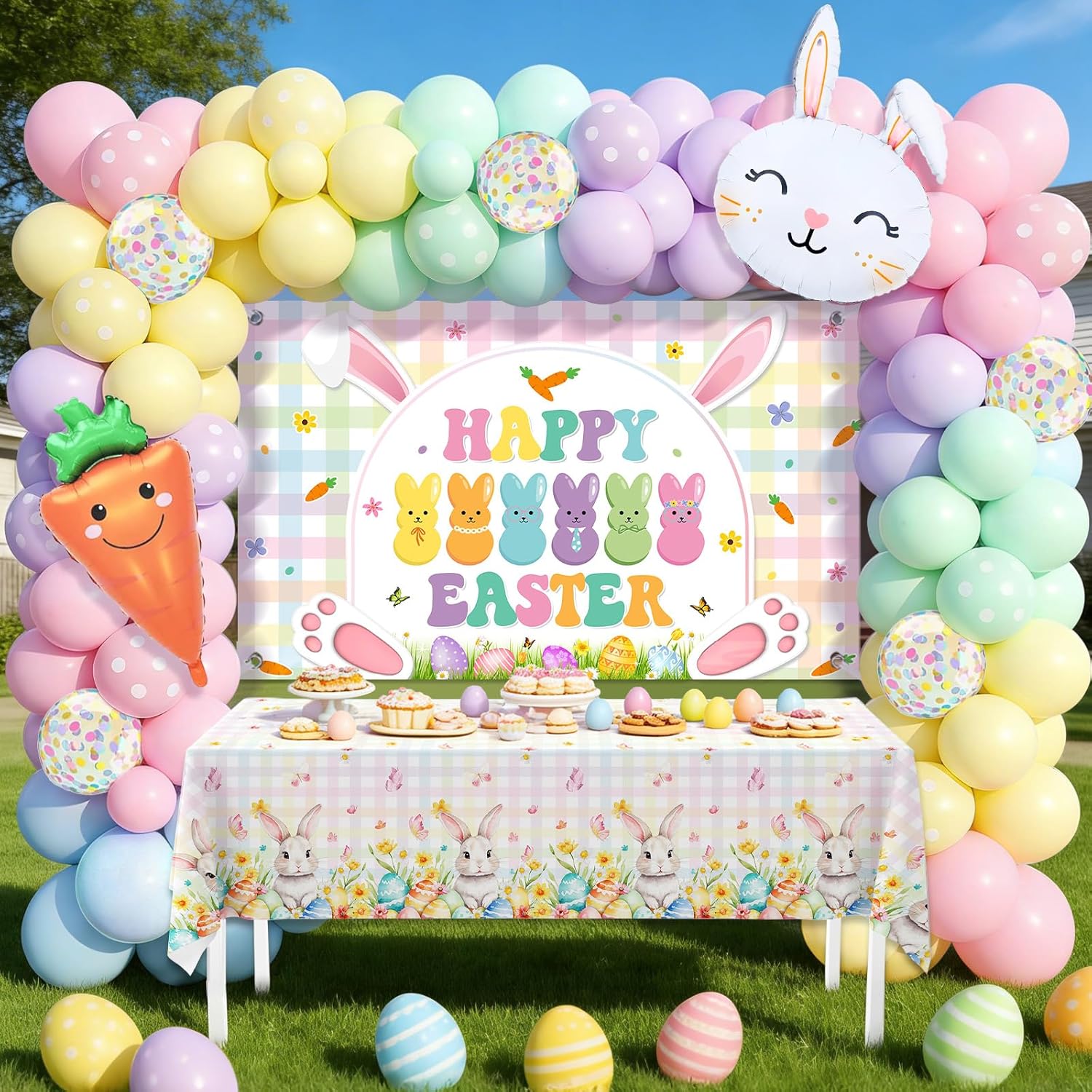 AIBIIN 138pcs Easter Balloon Arch Kit Happy Easter Colorful Party Decoration Rainbow Balloon Garland Kit for Bunny Baby Shower Spring Birthday Party Decoration