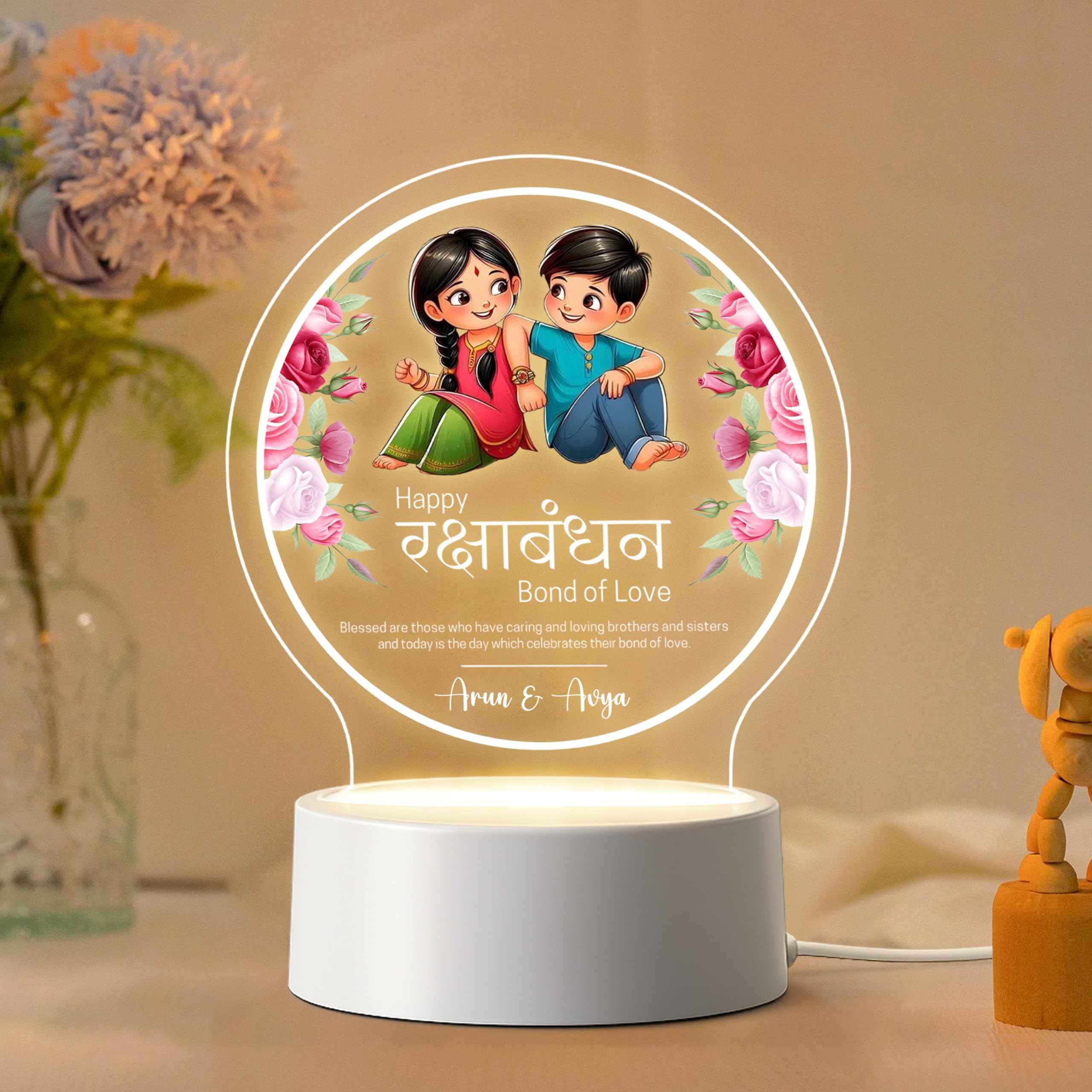 Personalized Brother Sister Gift Night Lamp | Custom Acrylic Name Light | Rakhi Gift | Rakshabandhan Gift | Home Decor Gift | Bhai Dooj, Brother Occasion Gift (5.5 x 5.5 Inch)-image-47