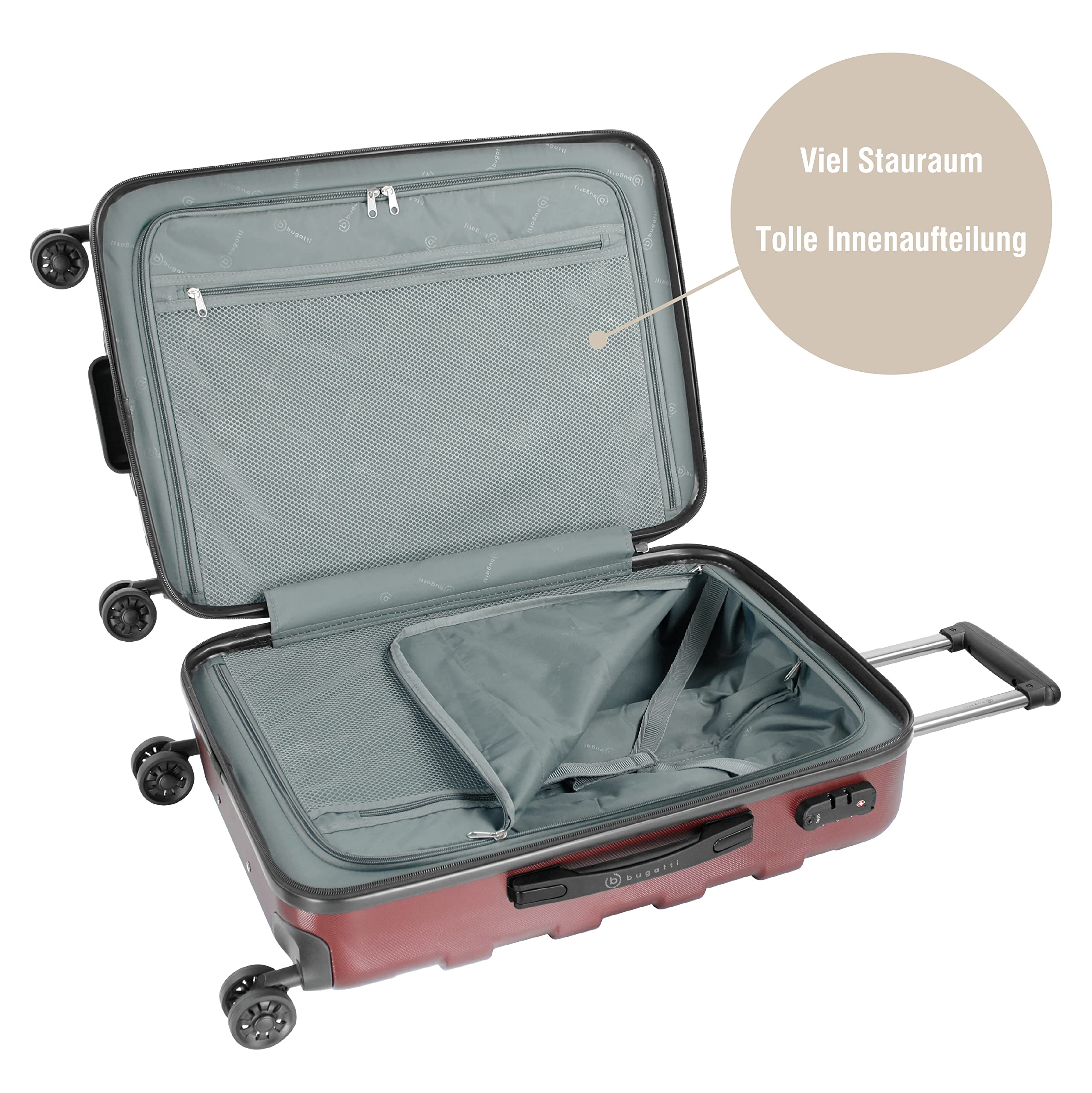 bugatti Galatea valigia rigida 66x47x26,5 cm - 65L, 4 ruote con chiusura a combinazione TSA, rosso