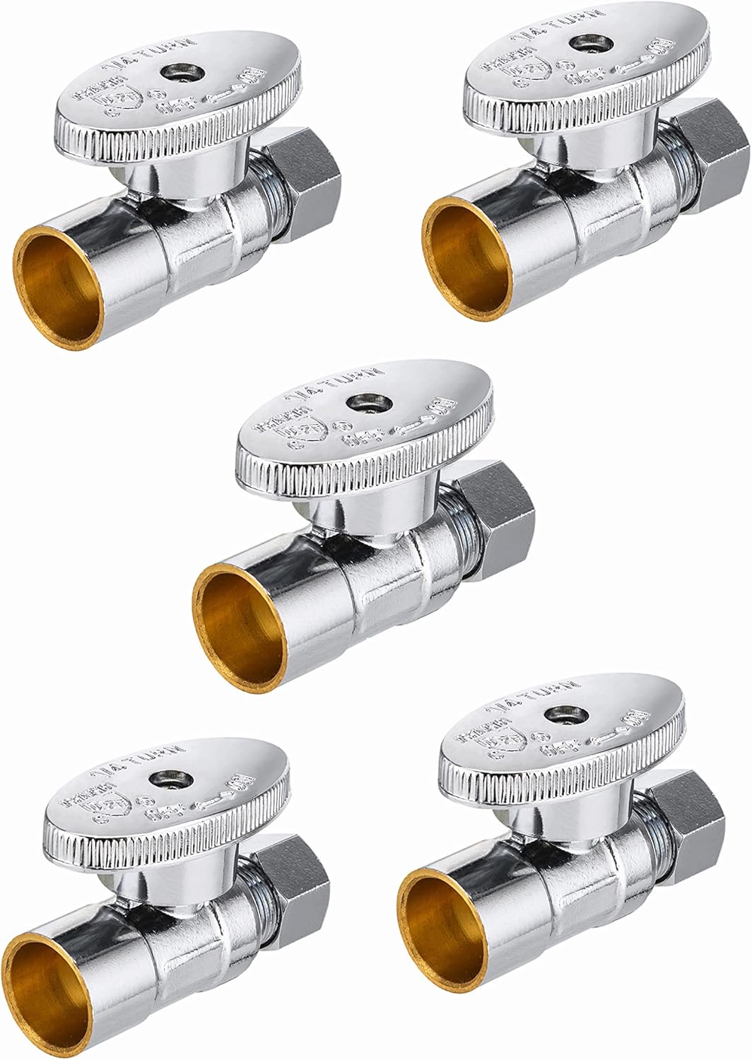 5-Pack EFIELD 1/4 Turn Straight Stop Valve Sweat 1/2" X 3/8" OD Compression Connection, Chrome Plated,(VALVE146-5PCS)