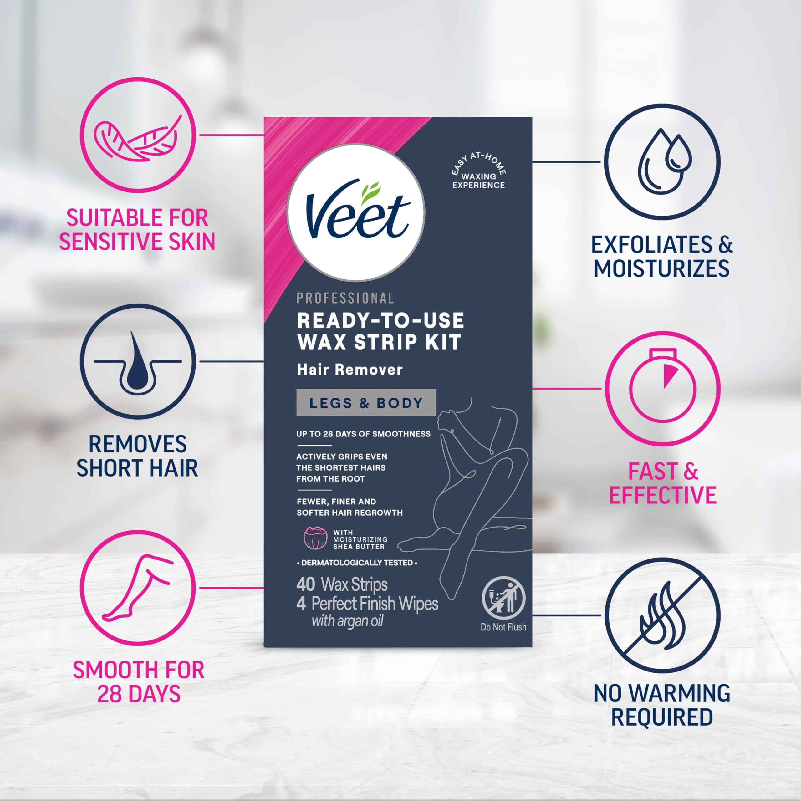 VEET?Ready-To-Use Wax Strips Hair Remover- Legs & Body: 40 Count by Veet