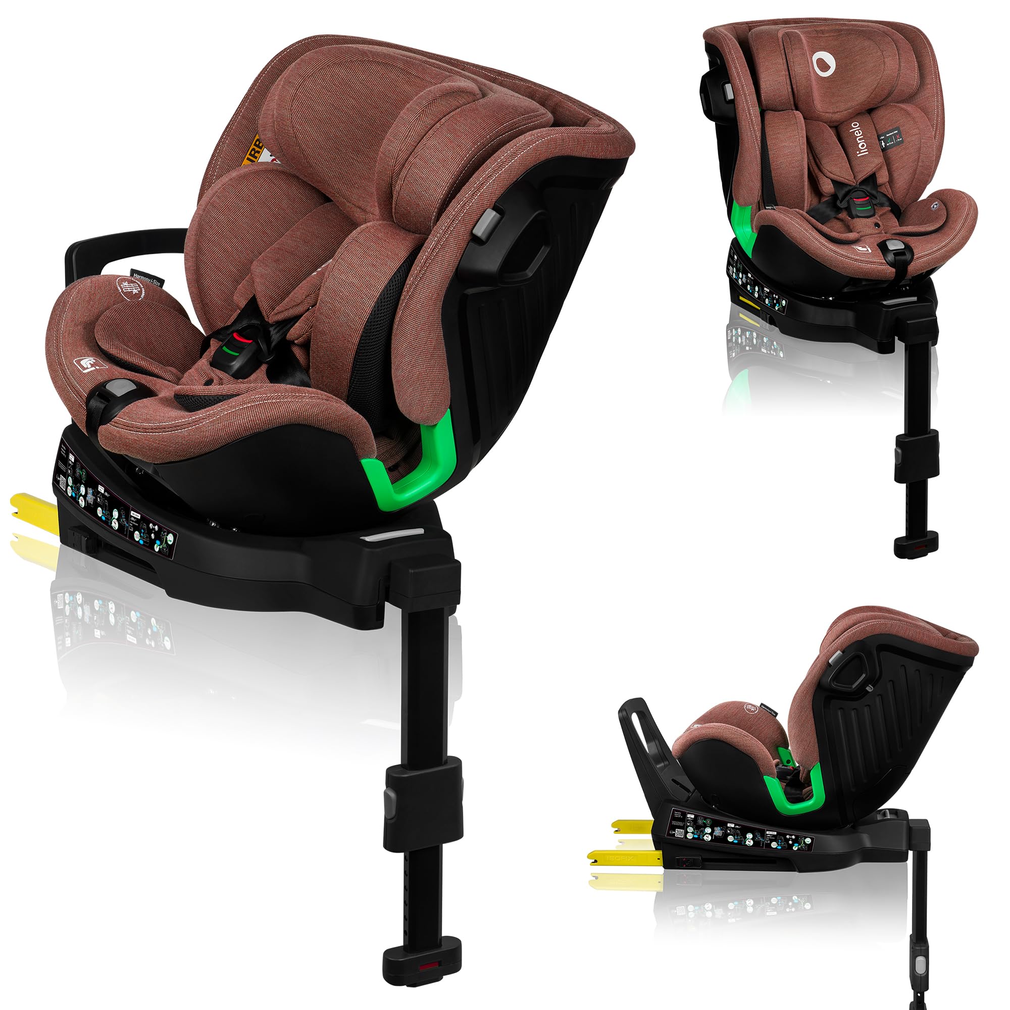 LIONELO HARMONY I-SIZE Fotelik Samochodowy Obrotowy 360° dla Dzieci 40-150 CM, Montaż ISOFIX+Noga Stabilizująca, Regulacja Zagłówka i Oparcia, Wkładka Redukcyjna Dri-Seat