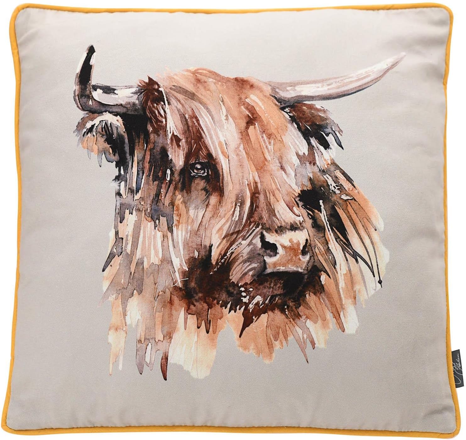 Meg Hawkins ハイランドカウプリントクッショングレー 40cm