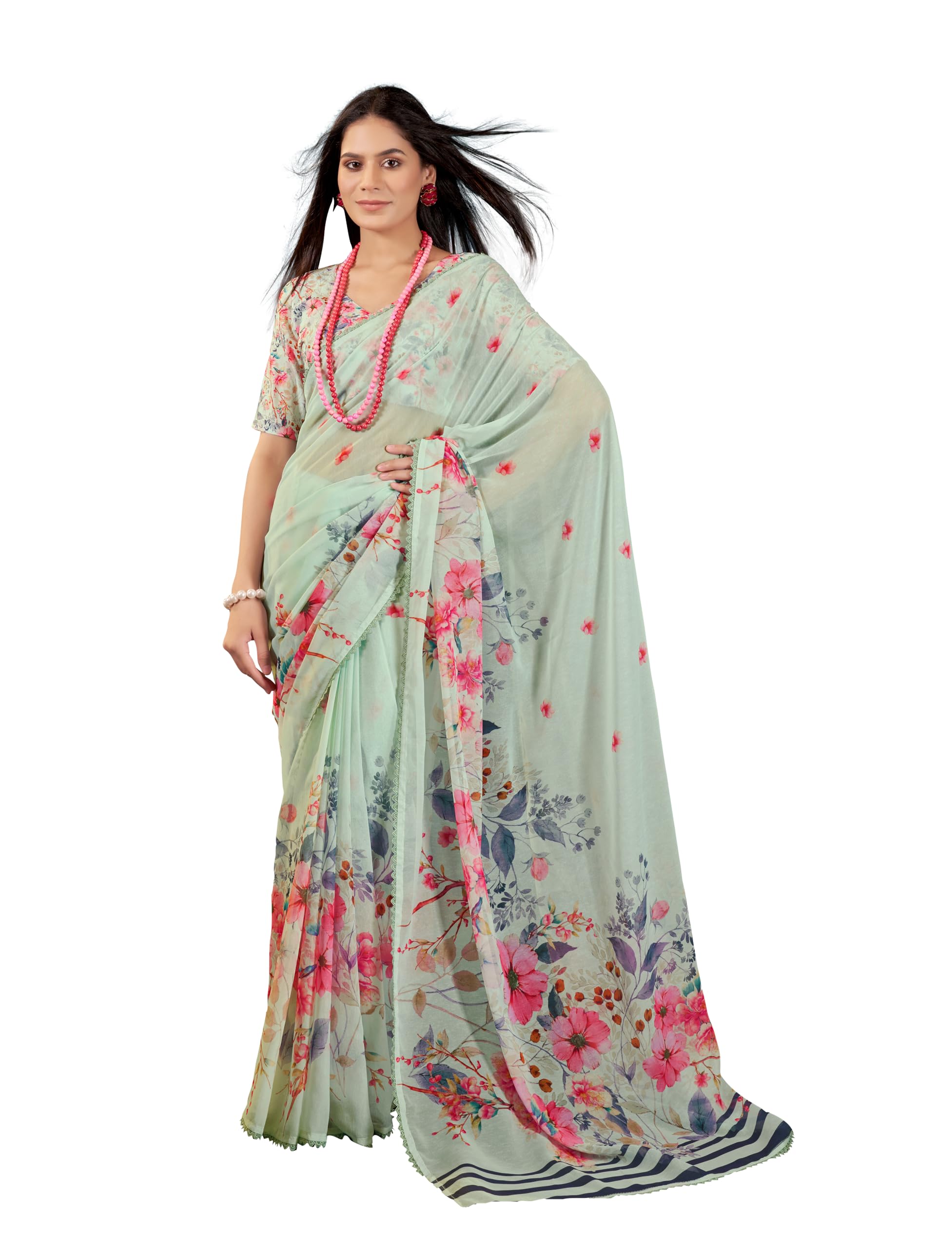 garden vareli Floral Printed Slub Taspa Saree With Unstitched Blouse Piece-picture-8