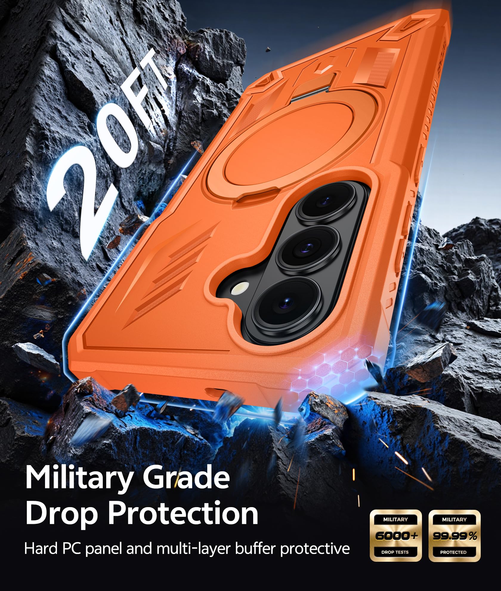 FNTCASE Funda para Samsung Galaxy S26 con 2 marcos frontales | Soporte de anillo magnético, protector de pantalla integrado, protección de grado militar resistente