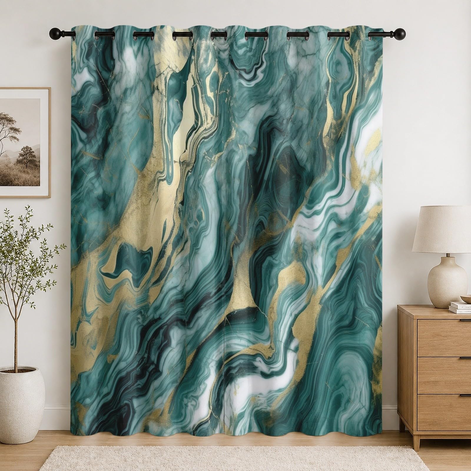 Rideau occultant thermique 75x166 cm vert marbre moderne anti UV