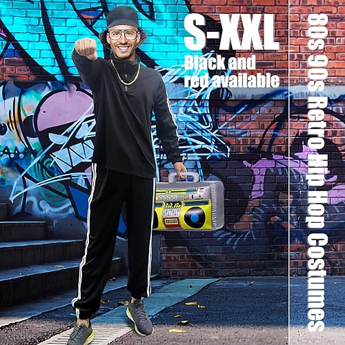 Miniatura 4 de Wildox Disfraces de los años 80 para hombre, disfraz de hip hop de los años 80 y 90, disfraz de rapero retro de los años 80