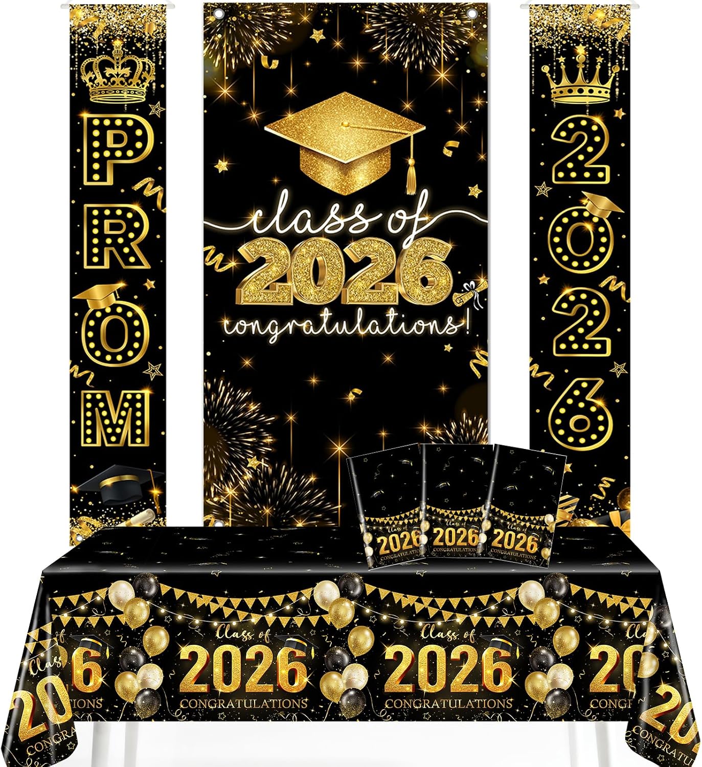Avezano Class of 2026 Tablecloths Graduation Door Cover and Prom 2026 Porch Signs Bundle