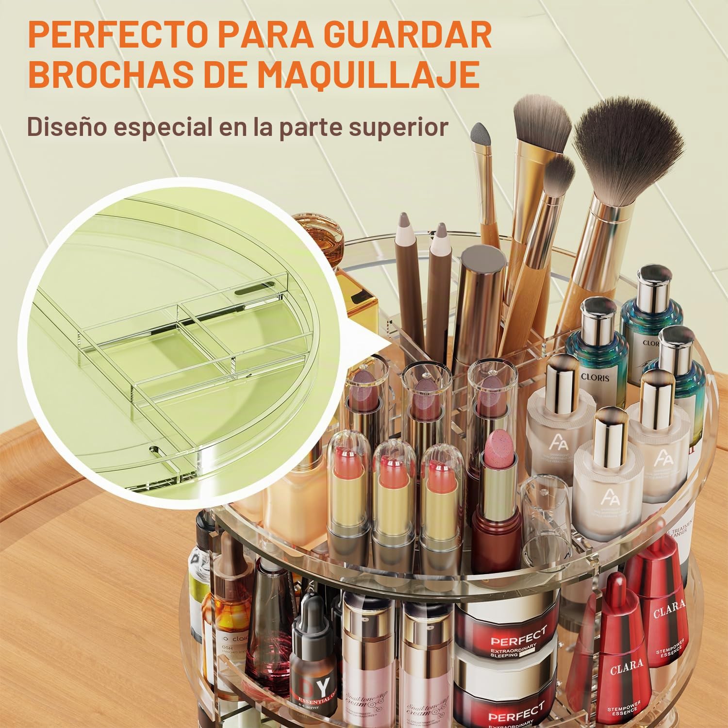 Auxmir Organizador de Maquillaje, Giratorio 360°, Organizador para Perfumes Cremas Pintalabios Skincare, Almacenaje Cosméticos con Capas Ajustables para Tocador Baño, Gran Capacidad