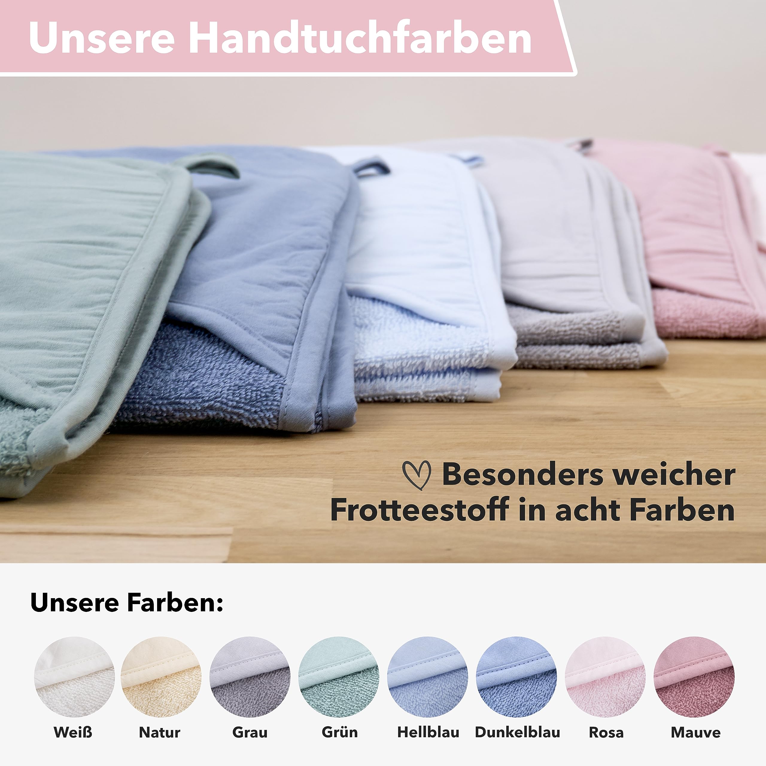 Kapuzenhandtuch für Baby (75x75cm) und Kinder (100x100cm) mit Namen personalisiert für Jungen und Mädchen aus 100% Baumwolle - Babyhandtuch und Kinderhandtuch (Mauve, 100 x 100 cm)