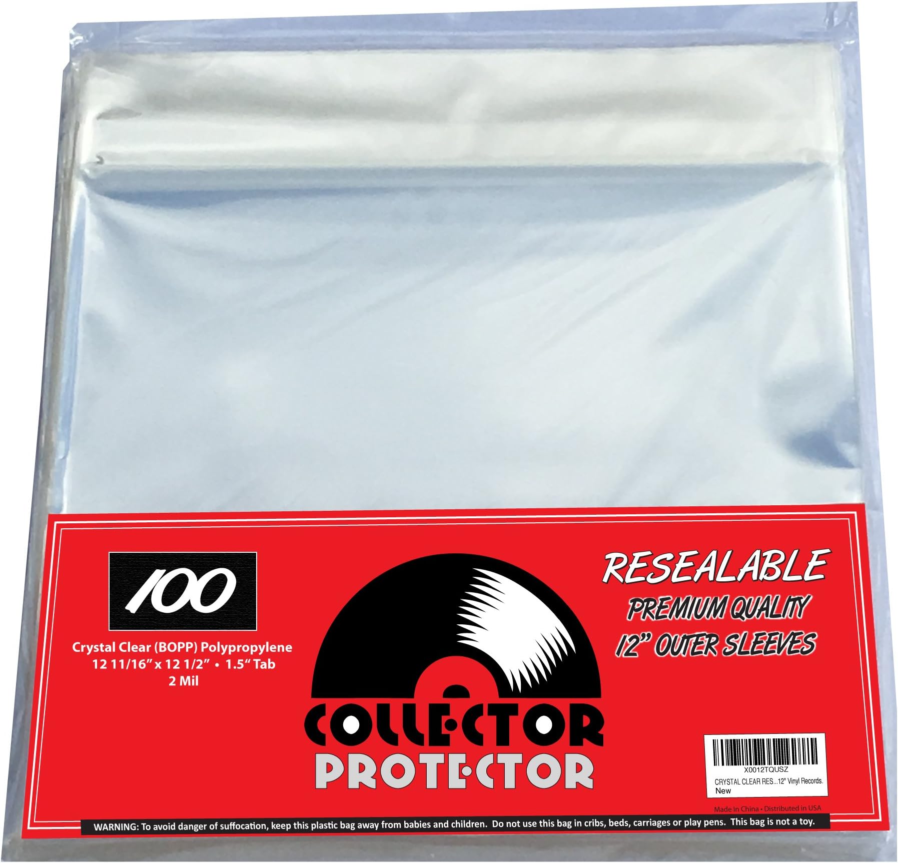 Premium Record Sleeves for Your 12" Record Covers. (100) Crystal Clear No Haze Vinyl Outer Sleeves with Resealable Flap for Complete Protection of Your Album Covers